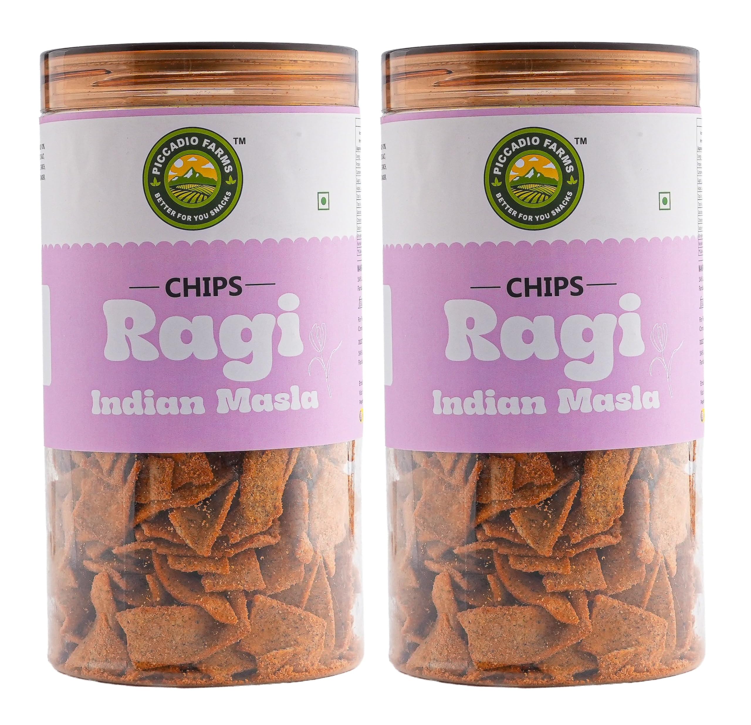 PICCADIO FARMS Raagi Chips, Indian Masala Flavour, Gluten Free, Low Fat, Vegetarian, Healthy Snack, Pack of 2, 300g-image-49