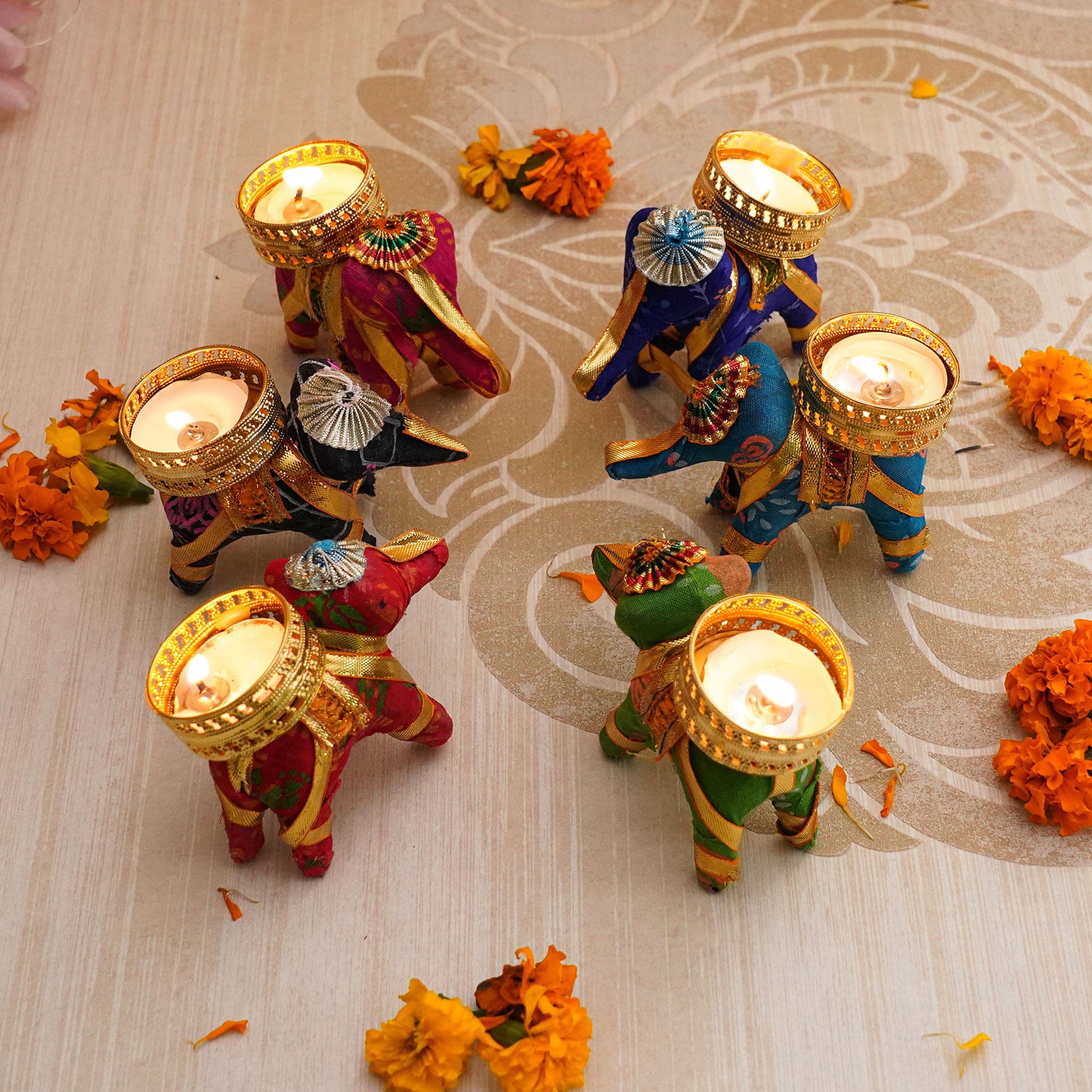 TIED RIBBONS Set of 6 Handcrafted Recycled Material Elephant Tealight Candle Holder for Diya Home Decoration (Multicolor, 8 X 5 X 10 cm) - Diwali Decor - Diwali Candles Diya for Home Decoration (B08JQHY538) Amazon Price History, Amazon Price Tracker
