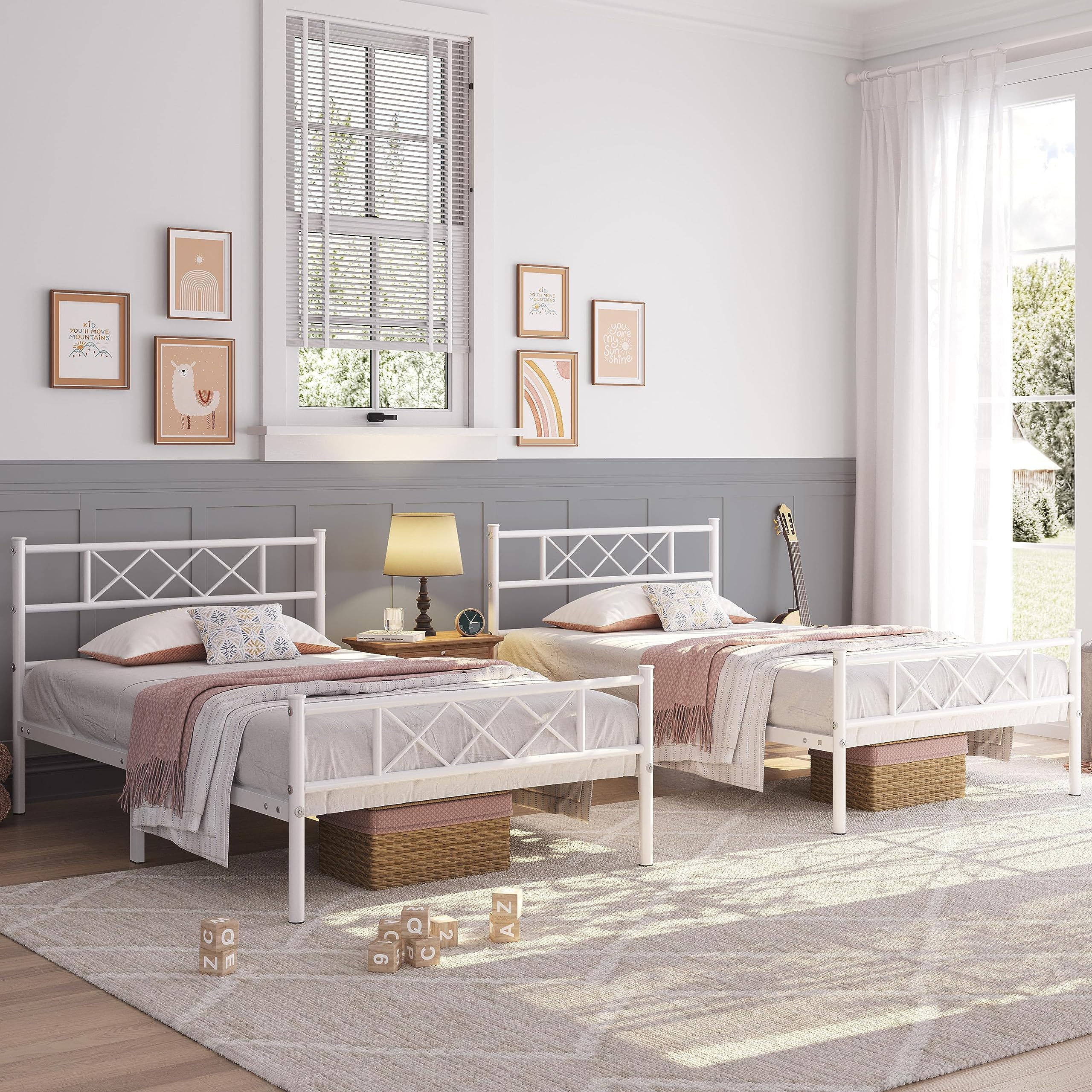Amazon.com: Yaheetech Twin Size Metal Bed Platform with Headboard