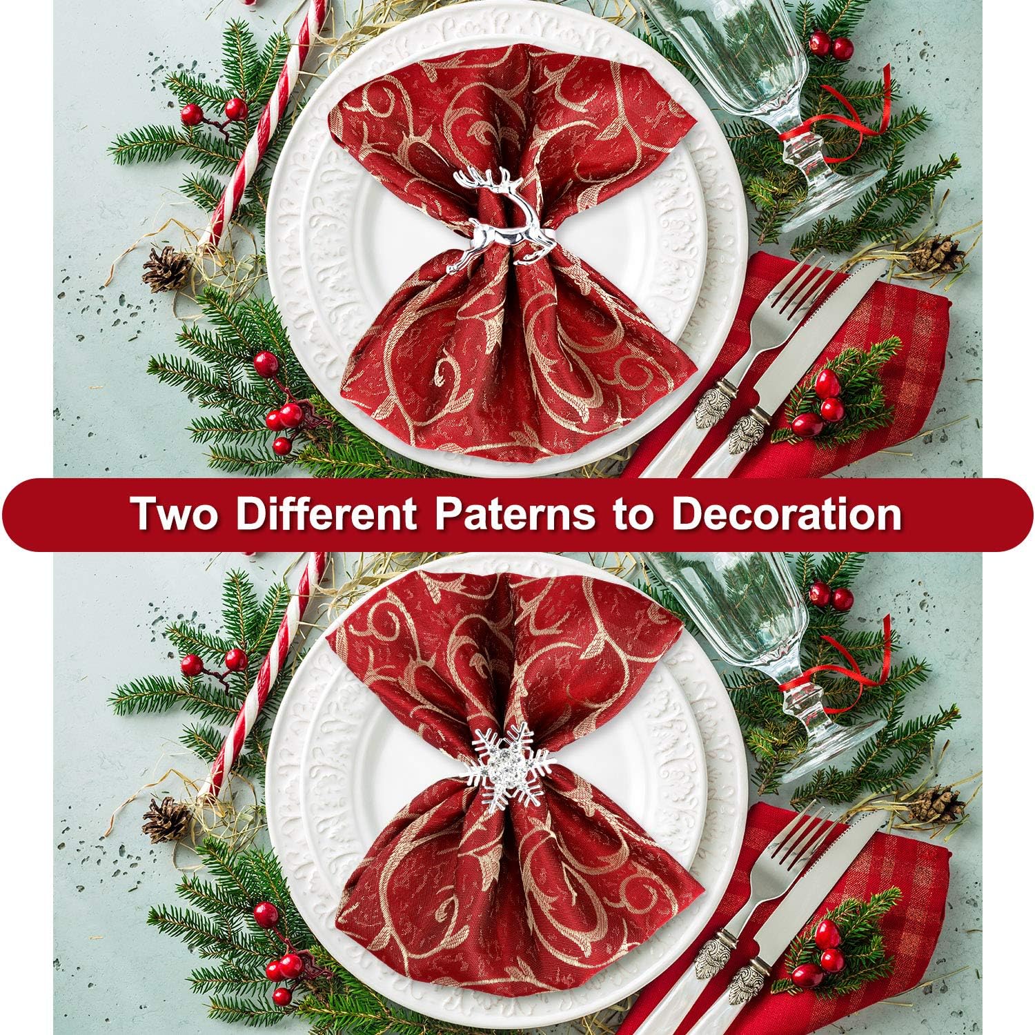 Christmas Napkin Rings Set of 12, Elk Chic Silver Napkin Rings and Rhinestone Snowflake Napkin Buckles Holder Rings for Wedding Birthday Dinner Christmas Party Supplies(Silver) : Home & Kitchen