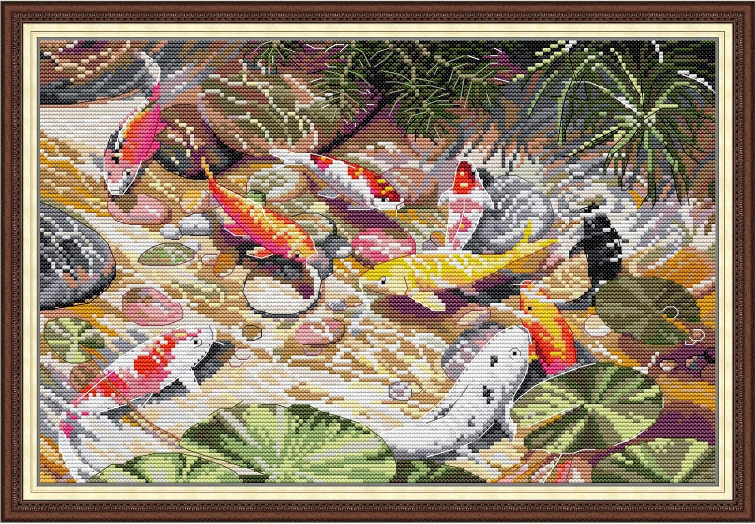 Svarog Stamped Cross Stitch Kits Beginners Full Range of Embroidery Patterns Starter Kits for Adult or Kids DIY Cross Stitches Needlepoint Kits 14CT-Nine koi 16.14x11.42 inch