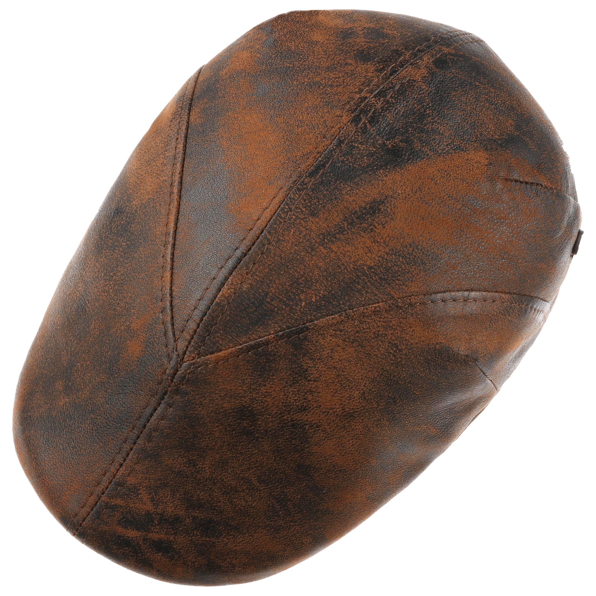 LIERYS Leder Flatcap Herren Made in Italy Schirmmütze mit Baumwollfutter Ledercap Used-Look Sommer Winter