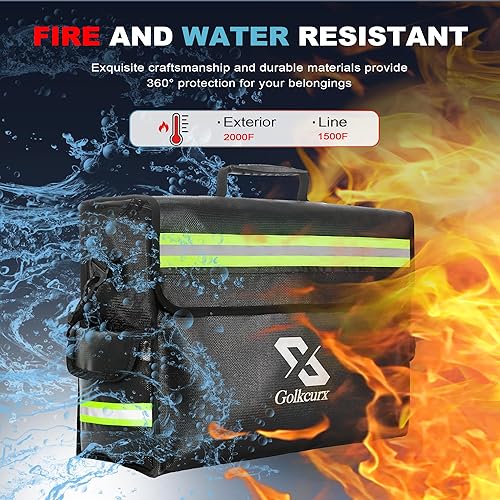 Miniatura 2 de Golkcurx Bolsa de documentos ignífuga, bolsas de caja ignífugas con cremallera y tira reflectante, cartera a prueba de fuego para documentos segura