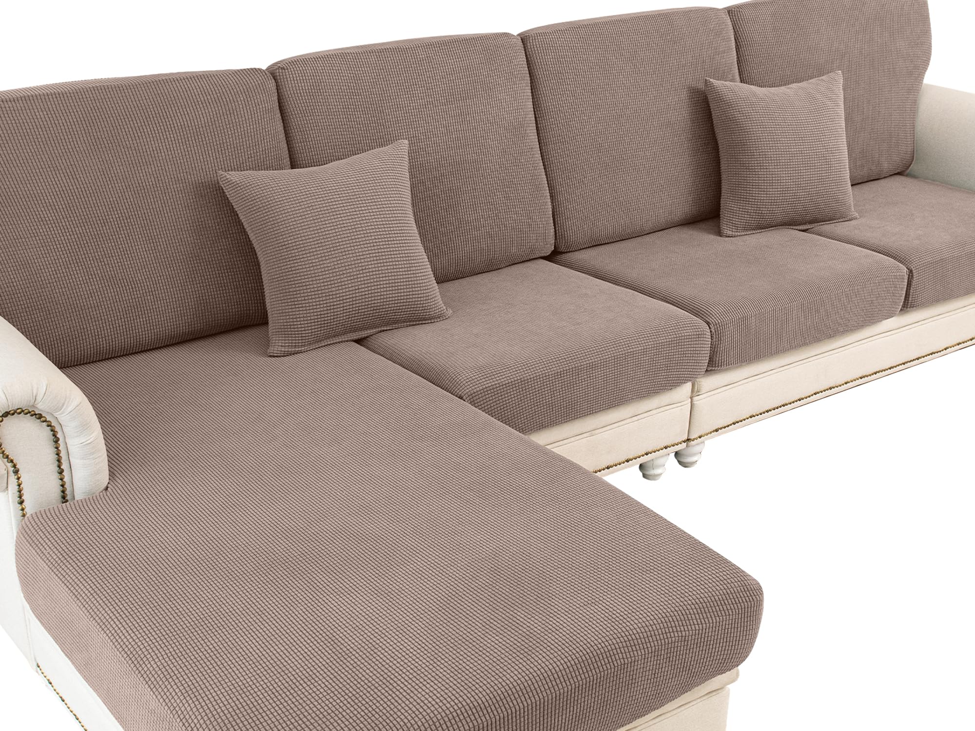 couch cushion covers seat cushion cover stretch couch cover separate sectional sofa slipcovers furniture protector(3 pieces for seat or sofa backrest, khaki)