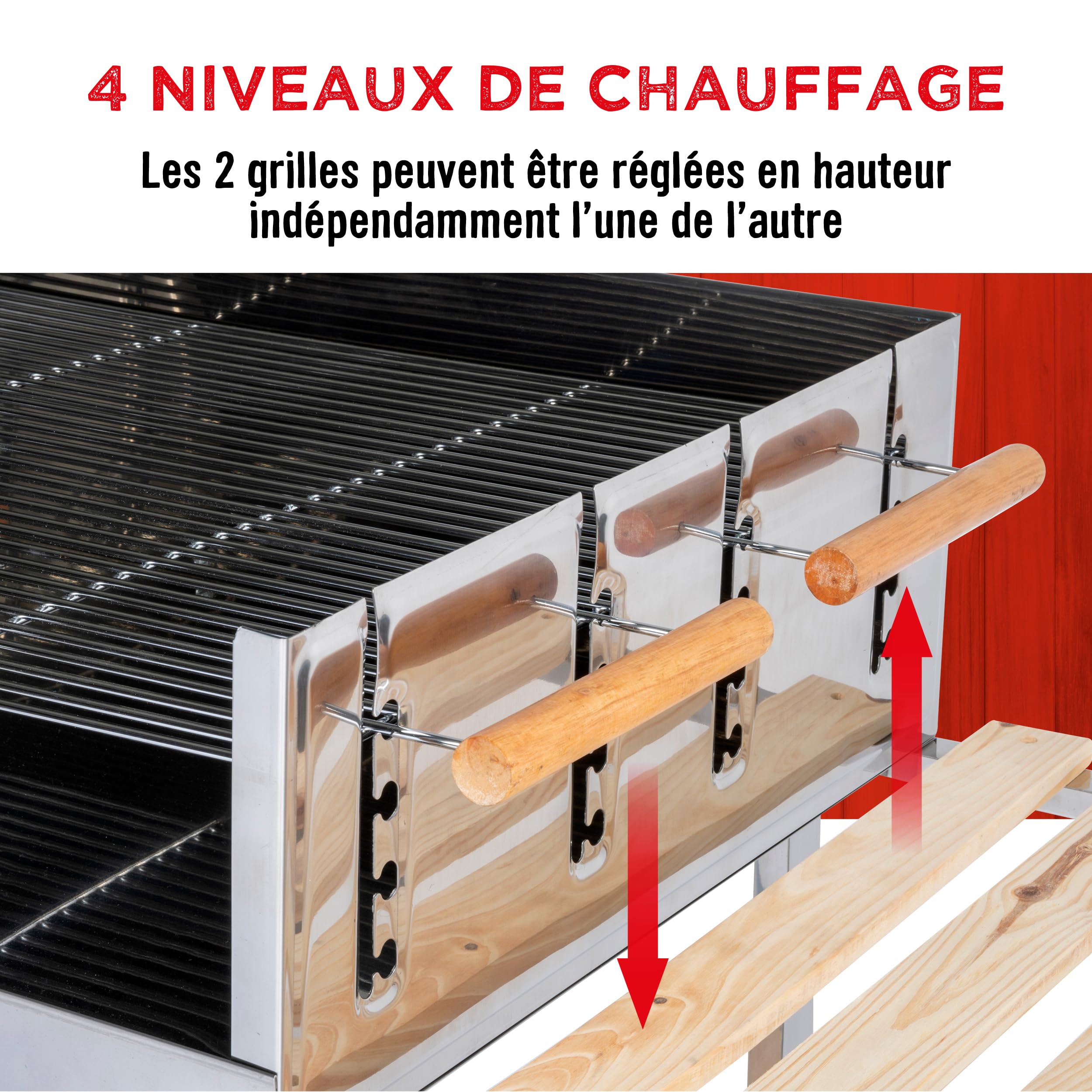 BBQ Collection Barbecue à Charbon de Bois Grande Taille - Grille avec Roues - Barbecue Bois 2 Grilles - 98 x 56 x 85 cm - Fumoir Jardin