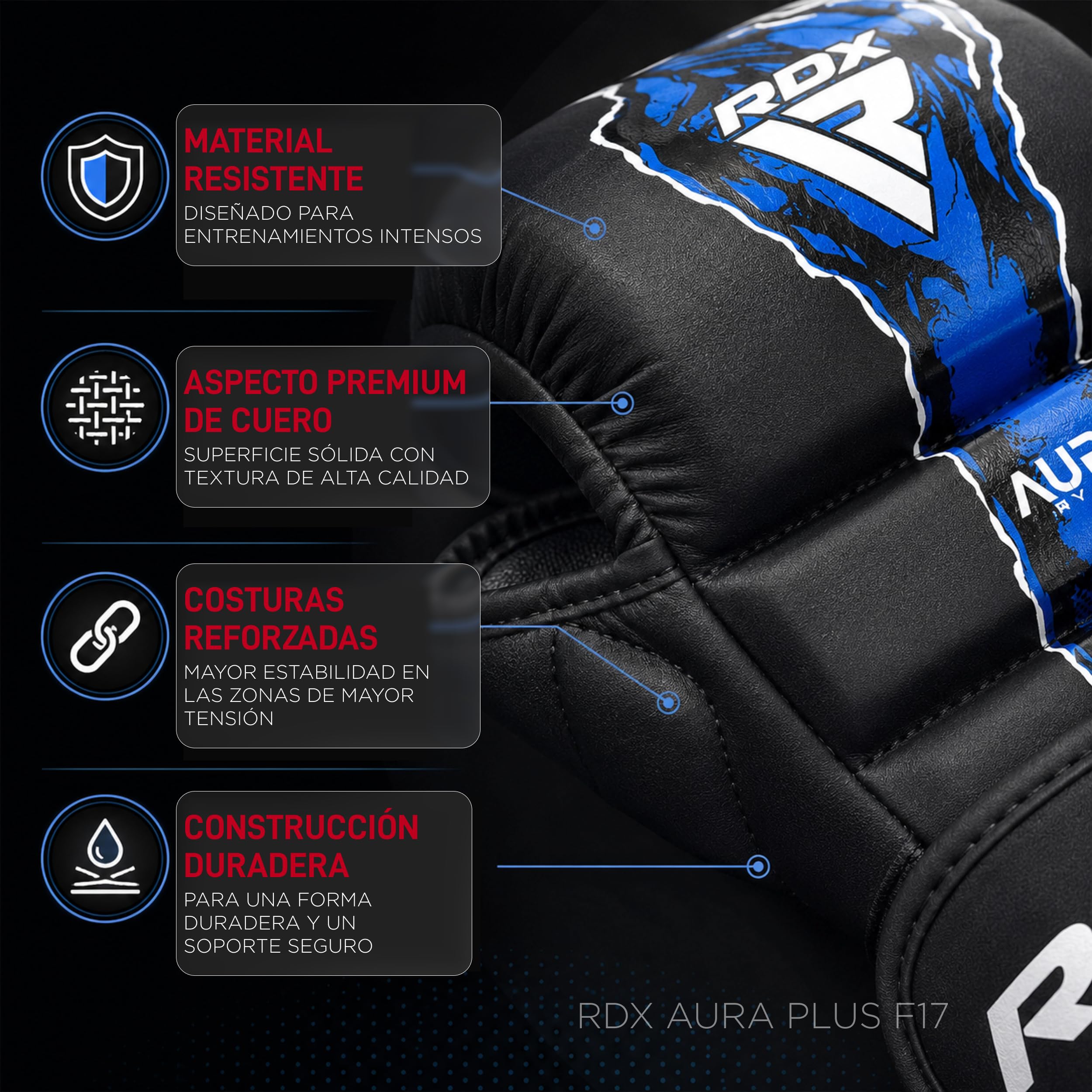 RDX Aura Plus F17 Guantes de Grappling para Hombre y Mujer, Guantes MMA con Palma Abierta, Guantes de Entrenamiento para Agarre, Sparring y Lucha en Suelo, Acolchado Amortiguador