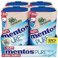 Vista 4 de Mentos Pure Fresh Goma de mascar sin azúcar, con xilitol, menta fresca (Fresh Mint), botella de 80 unidades, botella reciclable de 90% cartón, 80