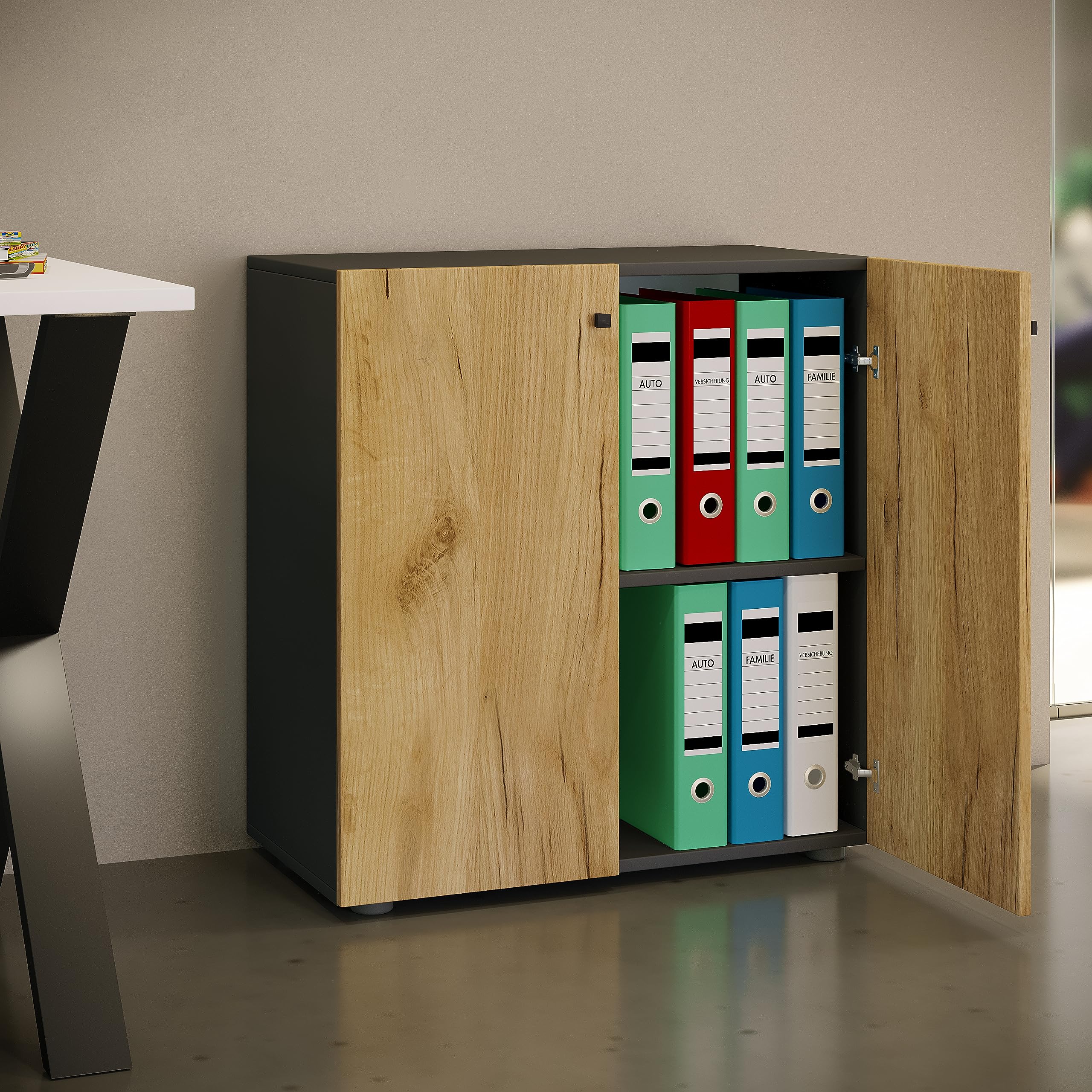 VCM Büroschrank mit 2 Fächern | moderner Aktenschrank mit Drehtüren | Maße ca. B. 70 x H. 74 x T. 40 cm - Lona 2-Fach