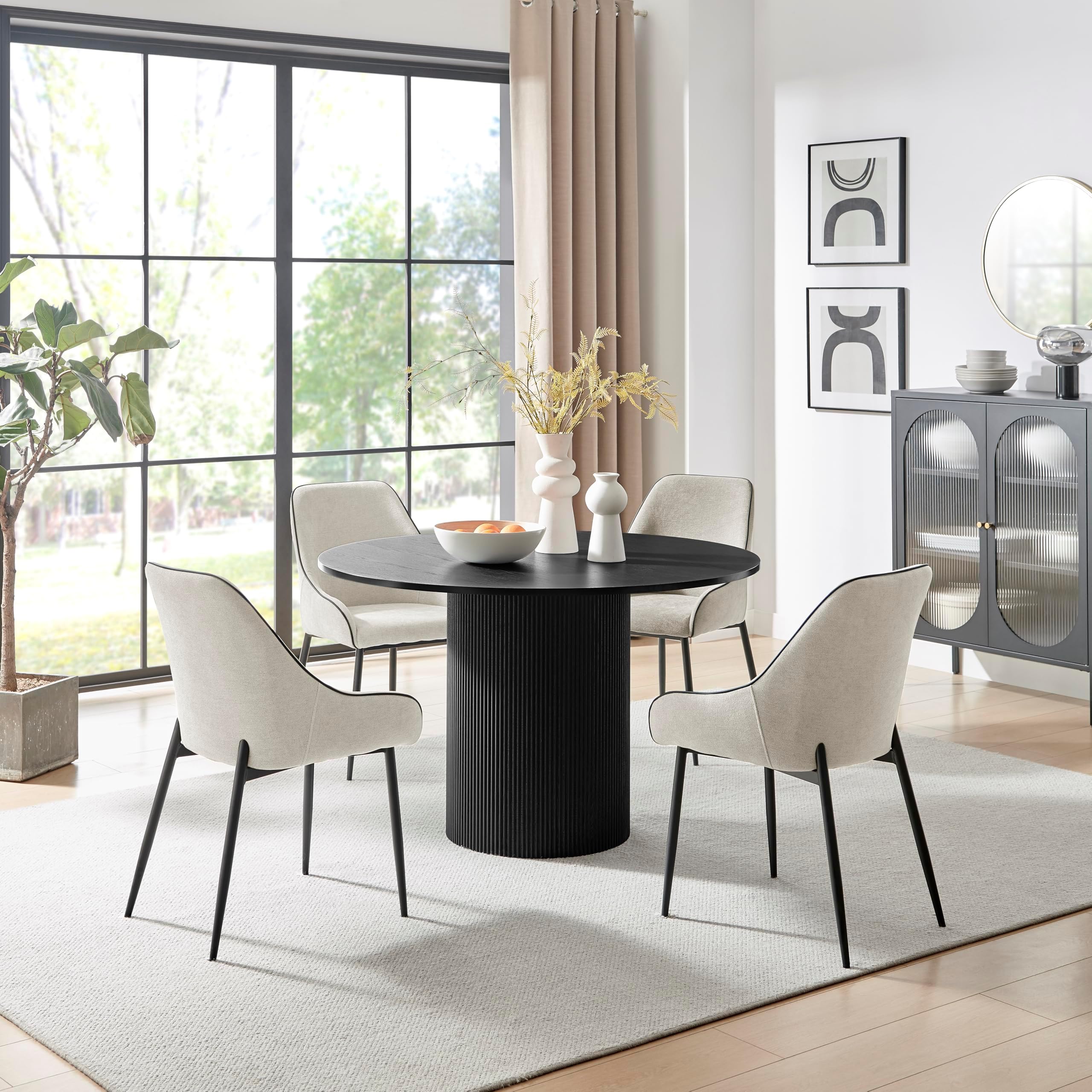 Round Dining Table with 4 Cream Beaumont Chairs - Modern Dining Set for Stylish Home Decor, Elegant Furniture for Dining Rooms and Kitchens