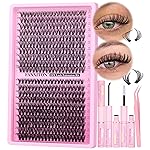 Natural Lash Cluster Kit Thick Eye Lash Clusters Natural Look 30D+40D D 8-16mm Lash Extension Kit Wispy Eyelash Clusters Volume Individual Lashes with Lash Bond and Seal and Tweezers