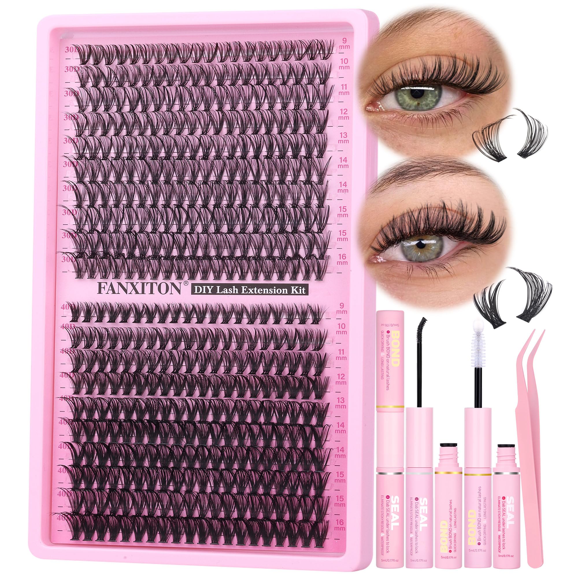 Natural Lash Cluster Kit Thick Eye Lash Clusters Natural Look 30D+40D D 8-16mm Lash Extension Kit Wispy Eyelash Clusters Volume Individual Lashes with