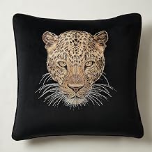 Z Gallerie Namir Embroidered Leopard 22" Pillow, Luxurious Black Velvet Decorative Throw with Removable Cover & Feather Down Insert, Ideal for Sofas and Beds