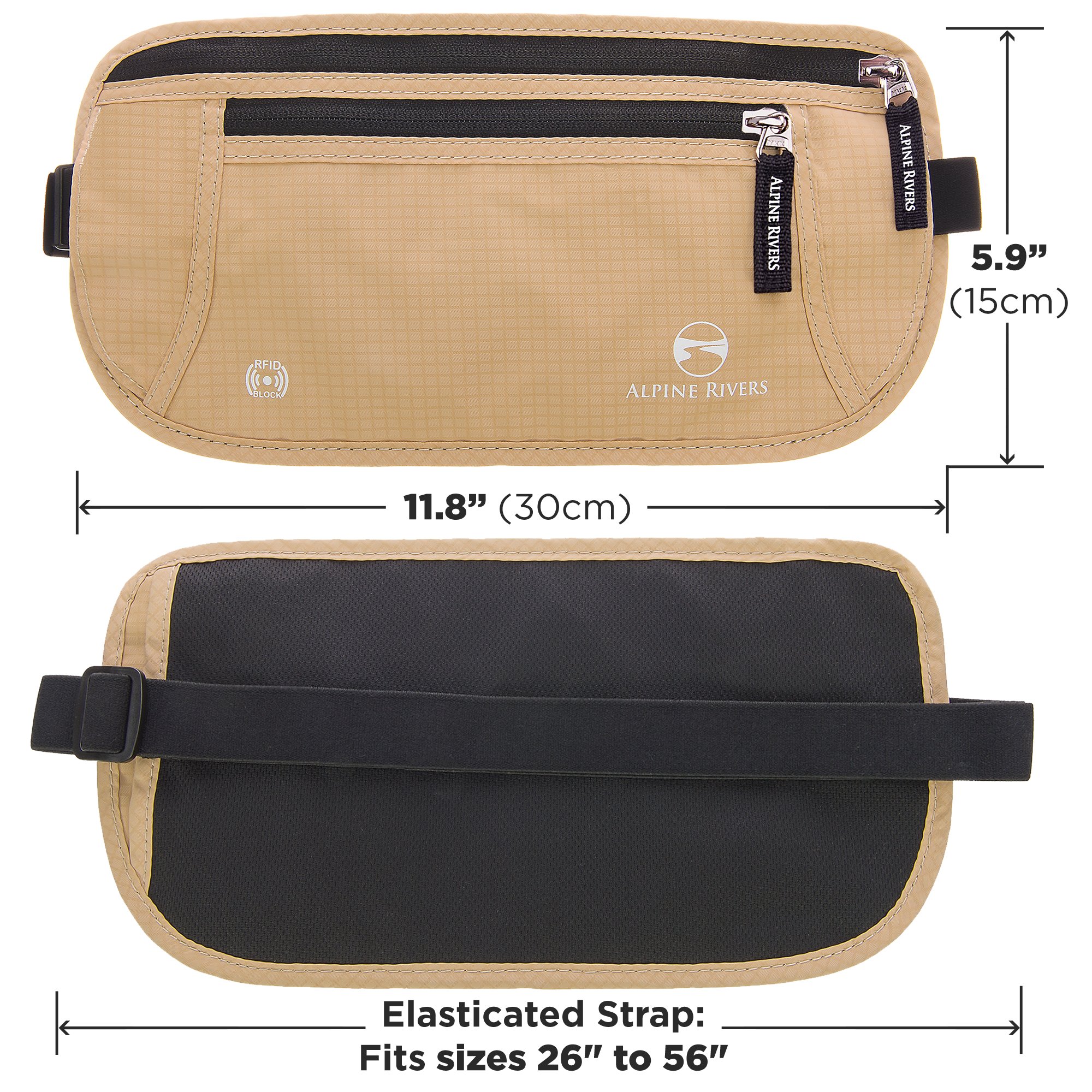 Alpine Rivers Ceinture porte-monnaie – Blocage RFID de qualité premium avec 7 pochettes RFID en bonus, Deluxe Sand Beach (Beige) - AR-RFIDMB002