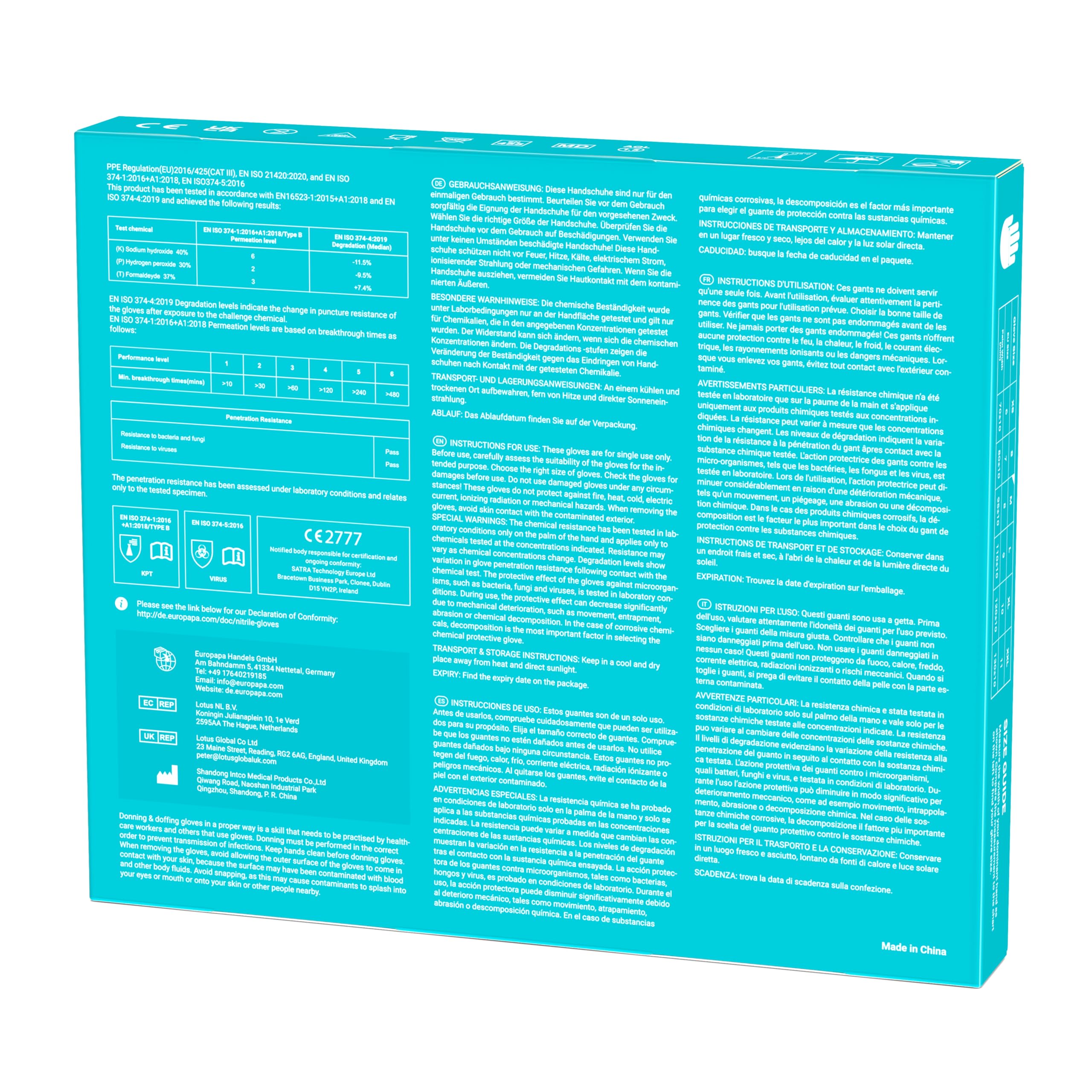EUROPAPA® - 100 Guanti Monouso In Nitrile, Senza Lattice, Non Sterili (M, Blu)