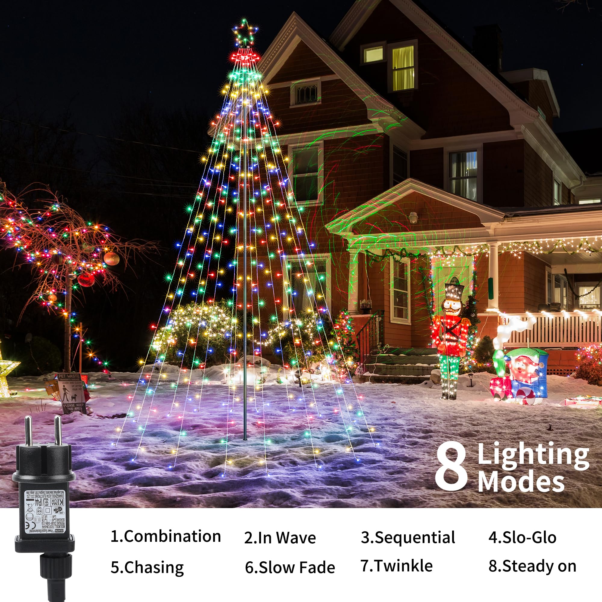iBaycon Weihnachtsbeleuchtung Außen mit Stern 3.87M 568 LED Bunt | 16 Girlanden Weihnachtsbaum Lichterkette,8 Modi Fernbedienung Timer Dimmbar Weihnachtsdeko Aussen für Garten Rasen Hof