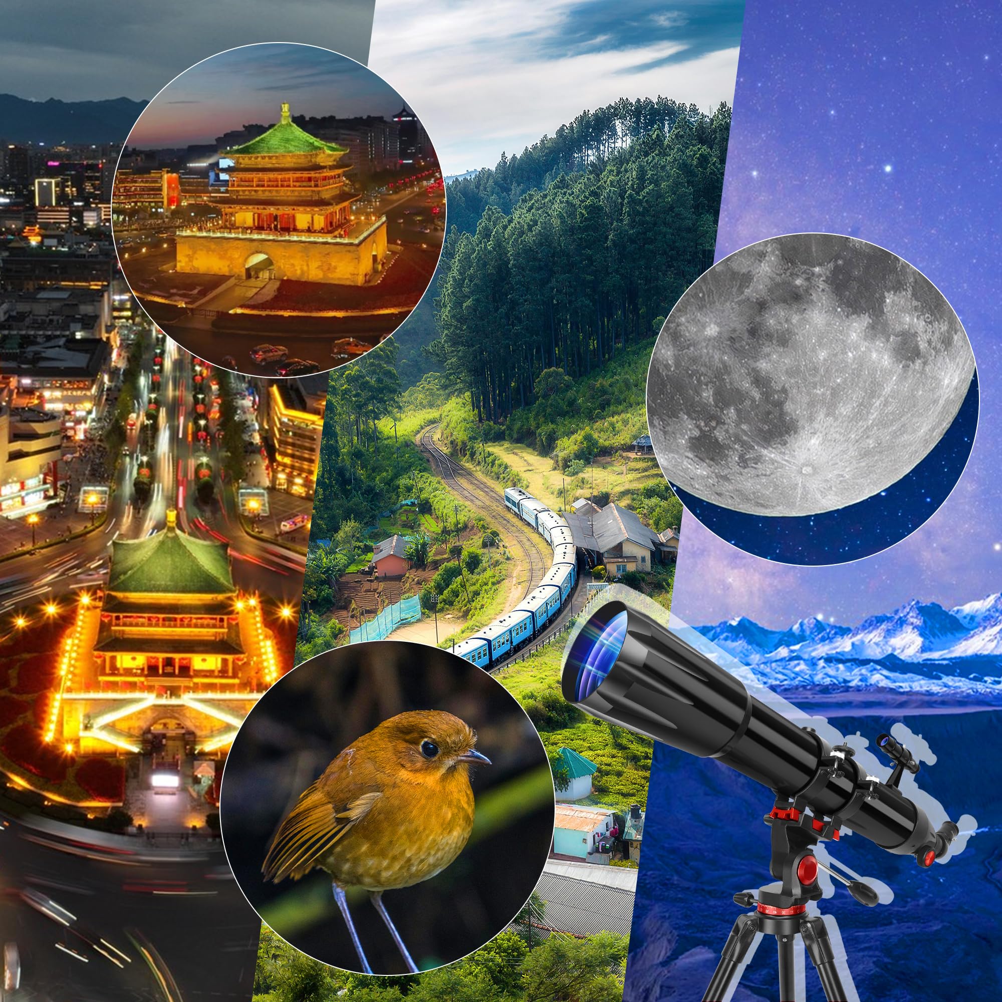 HETEKAN Telescopio Astronómico 90/900mm, Telescopio Refractor para Adultos y Principiantes, 36X-450X, con Trípode de Acero Inoxidable y Adaptador de Teléfono