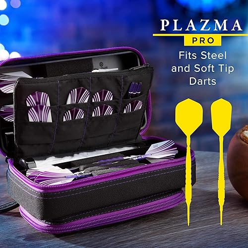 Miniatura 6 de Casemaster Plazma Pro - Estuche para 6 dardos suaves y de punta de acero, cuenta con gran bolsillo frontal para dispositivos móviles, tubos de