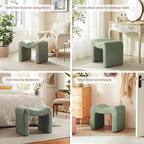 Miniatura 8 de Taburete de tocador, reposapiés pequeño, silla otomana, asiento sin espalda, moderno otomano de terciopelo de peluche para sala de maquillaje, sala