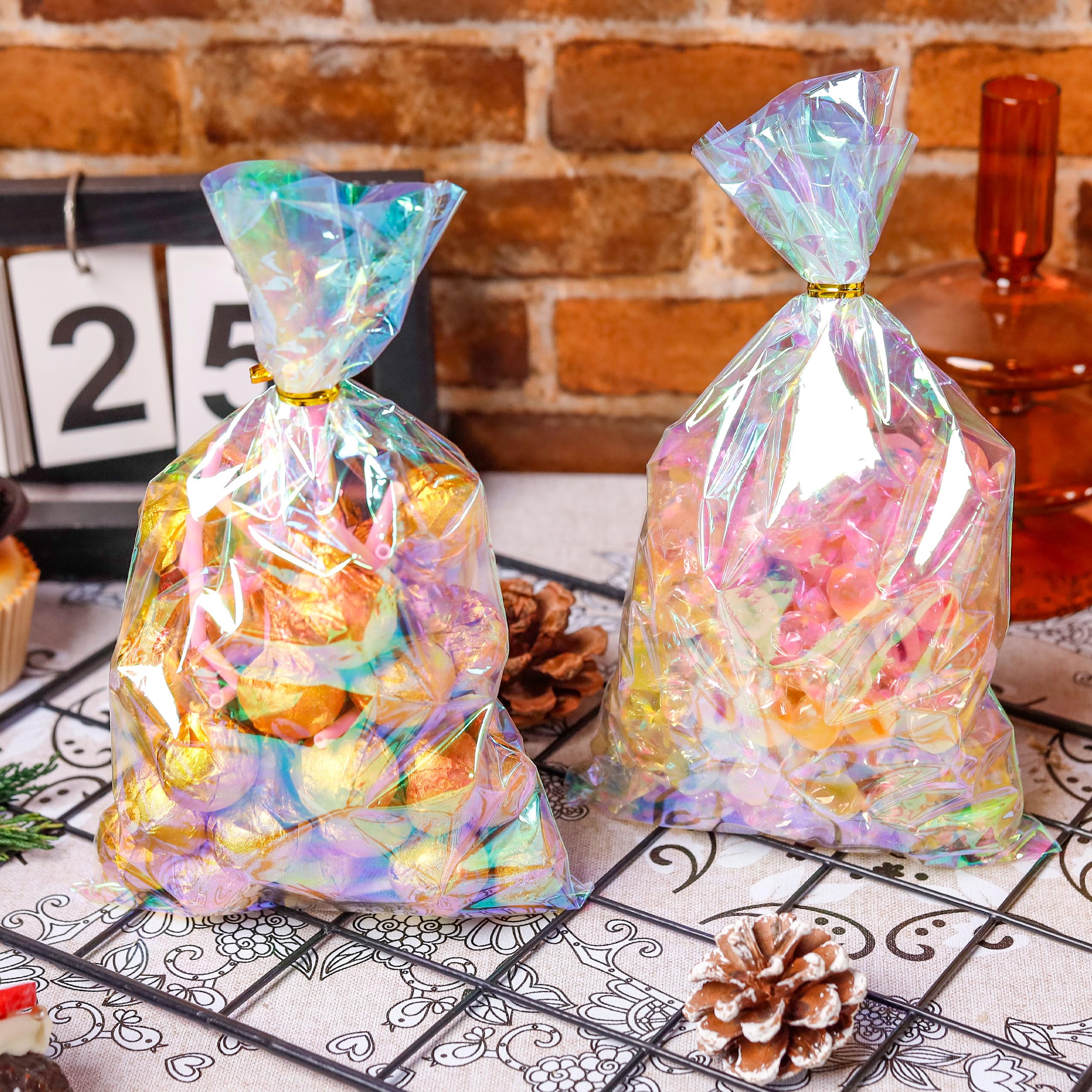 BTSD-home Cellophantüten 100 Stück 15x25,5cm - Transparent Mit Bindedraht Bunt