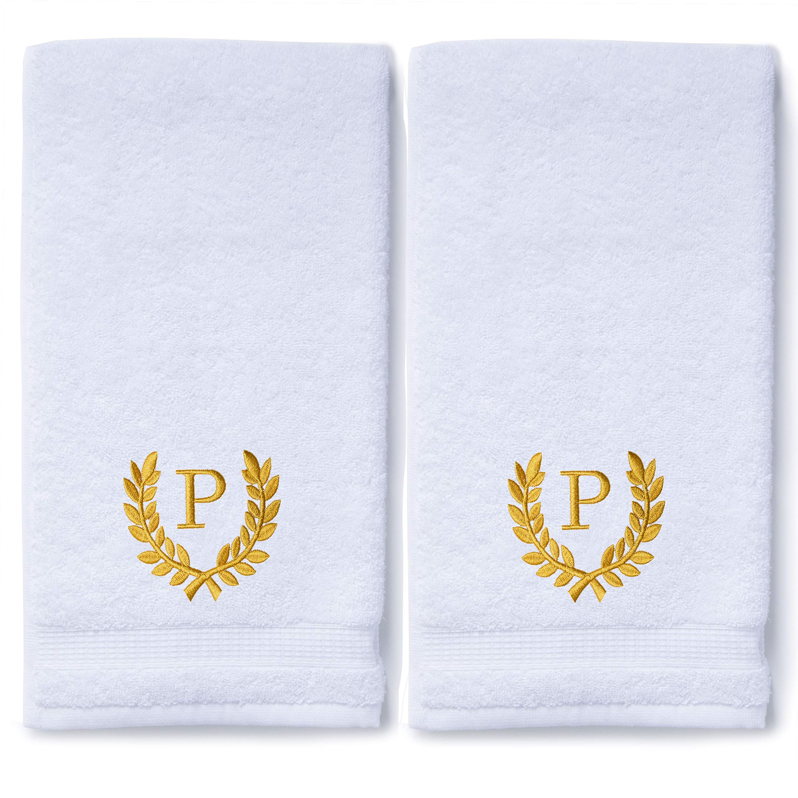 Toallas de mano Monogrammed para baño y cocina | regalo personalizado para bodas y novias | Toalla turca de lujo personalizada | Colección Spa, gran tamaño, 16 x 30 pulgadas, juego de 2