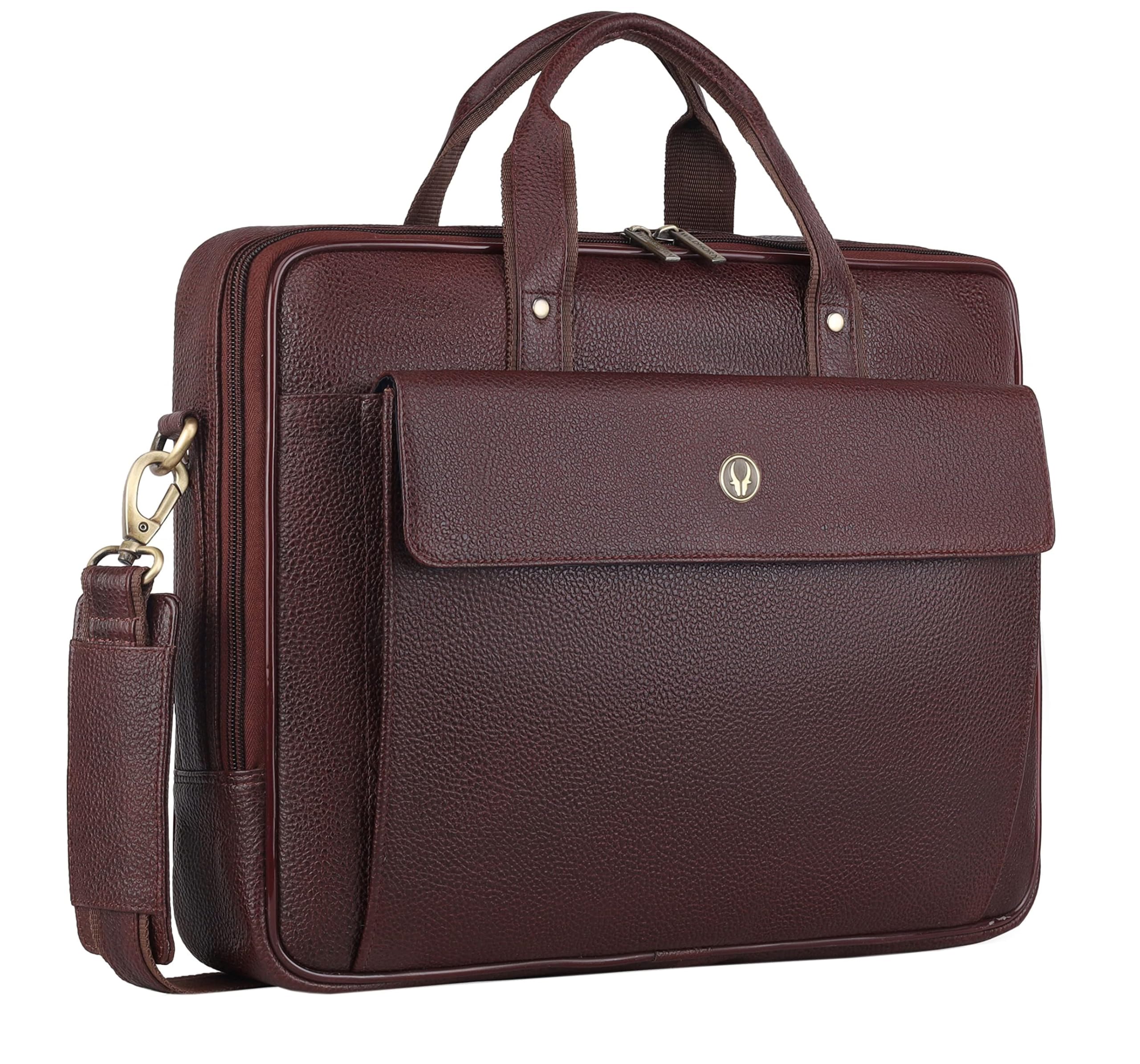 WildHorn Mens Leather 14 Inch Laptop Messenger Bag Free Size Brown