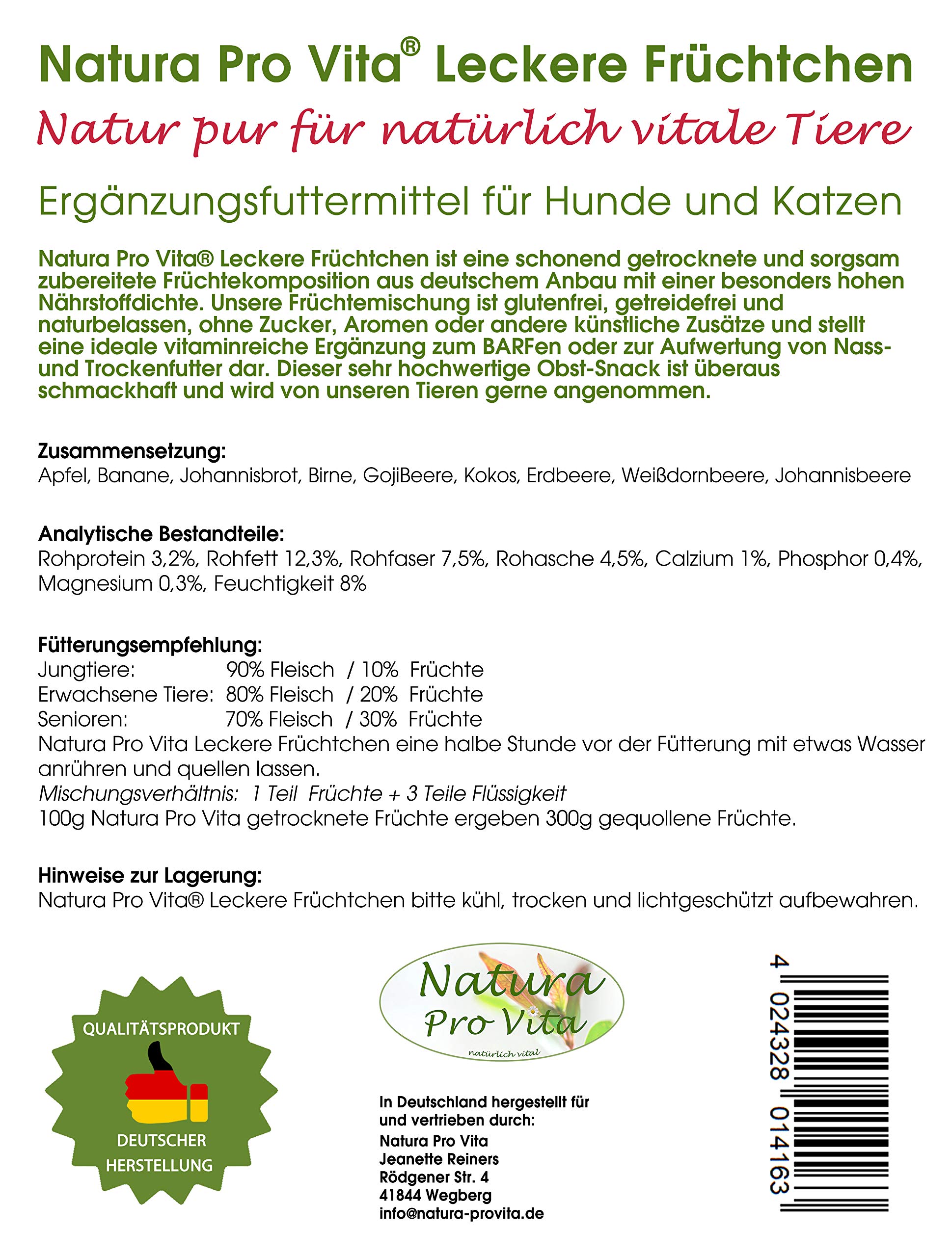 Barf Früchte Hunde natürlicher Obstmix zuckerfrei glutenfrei getreidefrei ohne Chemie vitaminreich Frucht Snack Barfzusatz Hund NaturaProVita 2kg