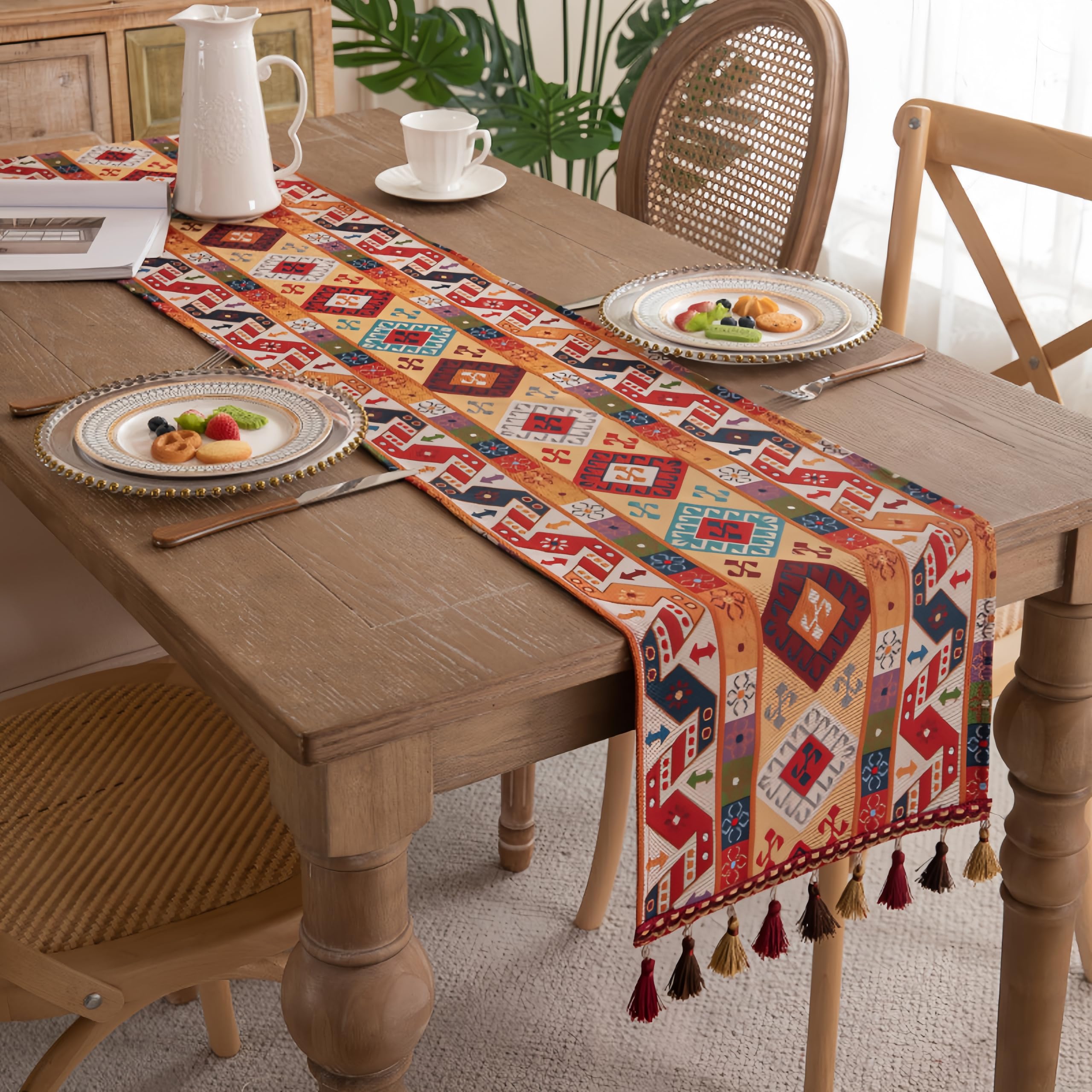 YYKSYDPT Autumn Jacquard Table Runner,Vintage Boho Spring Table Runner