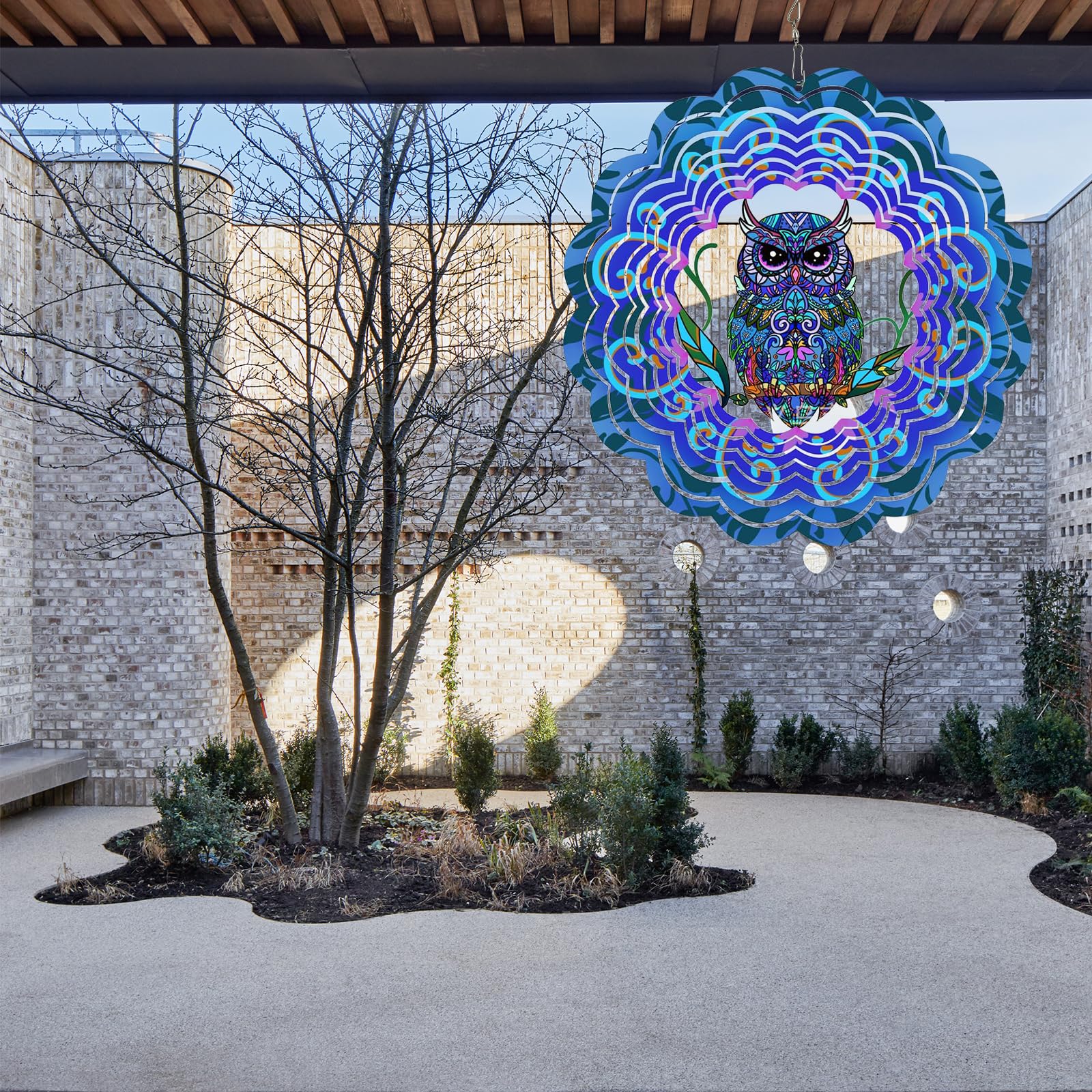 Campanelli Eolici Rotanti in Metallo - Regali Decorativi con Girandola a Vento da 12 Pollici, Decorazioni da Appendere per Interni ed Esterni per Giardino, Patio, Cortile o Portico (Gufo)
