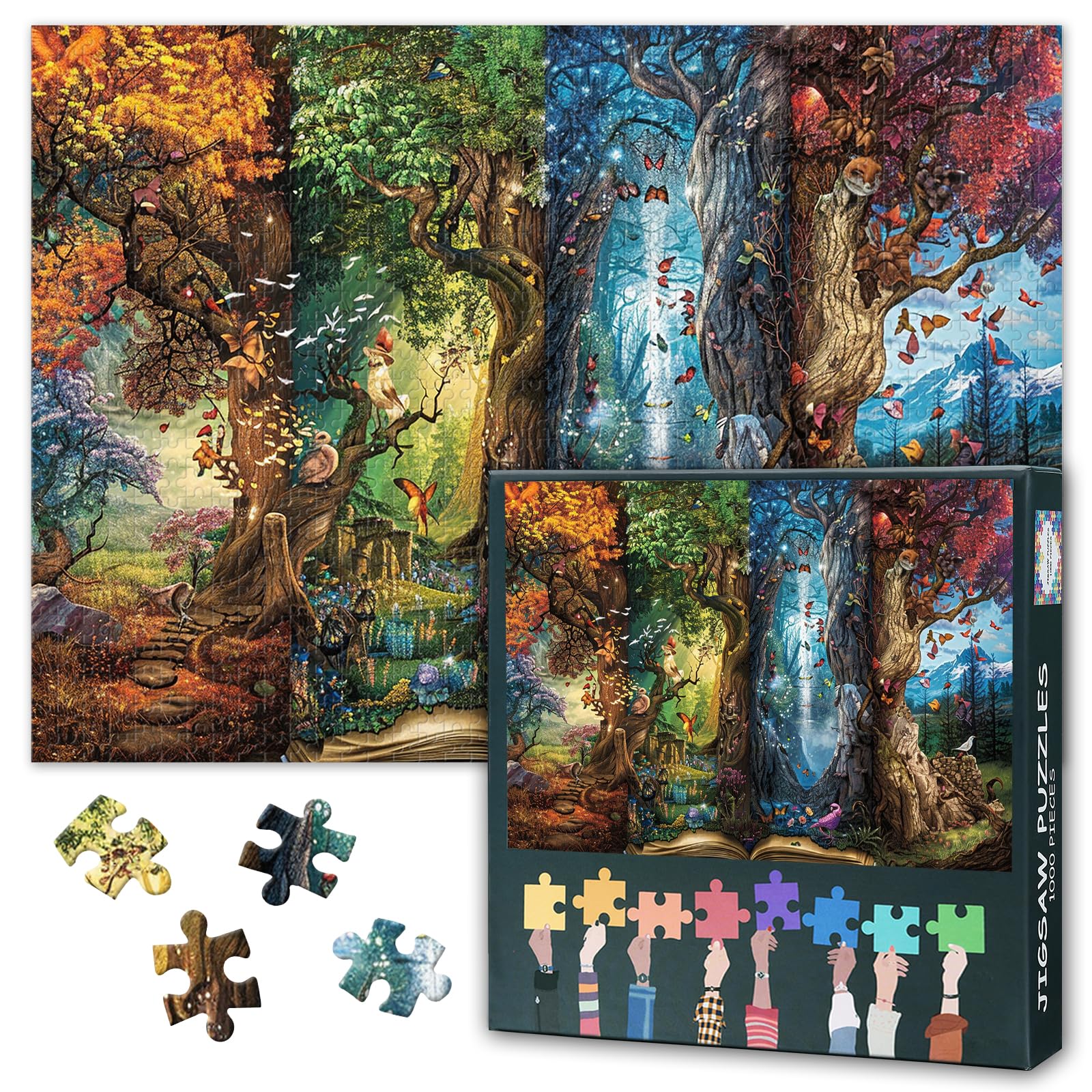 Jigsaw Puzzles Four Seasons 1000 Piece Puzzle for Adults Fantasy Book Jigsaw Puzzle for Relaxation Four Seasons Scenery Family Fun Puzzles Game Wall Decor for Festival Birthday Gift(50.5x70.5cm)