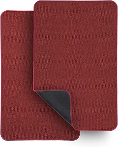 Bath Mat,Ultra Thin Bathroom Rugs,Rubber Bath Mats for Bathroom,No Slip Bath Rugs,Quick Dry,Machine Washable,Low Pile,Absorbent,Shower Outside,Sink,Home Decor Accessories.Red,1'5"x2'3"(2 Pack)