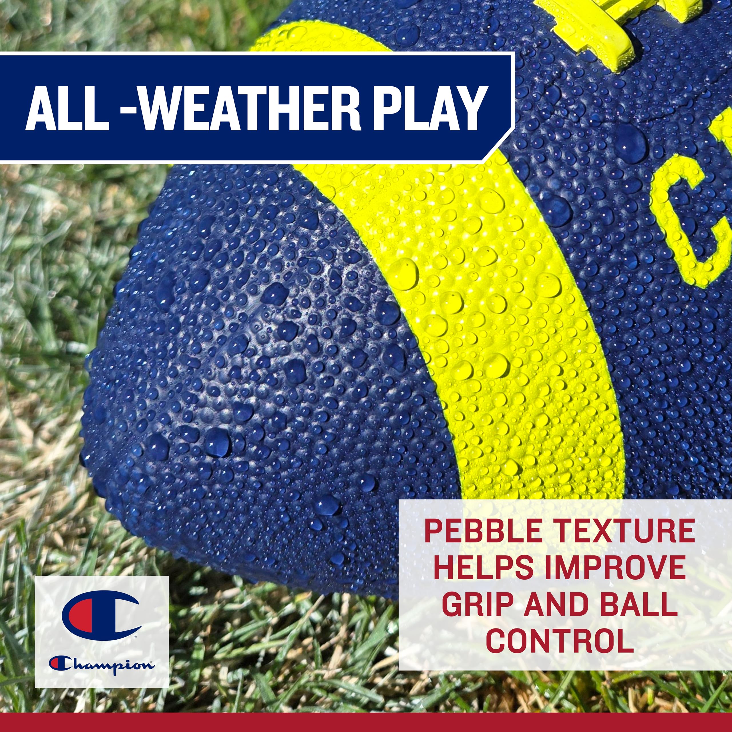 Champion Blitz - Pallone da calcio per tutte le stagioni, presa migliorata, rivestimento in gomma resistente e lacci modellati, per sport all'aria aperta e allenamento, include 6 pompe per pallone | Copertura in gomma resistente, lacci modellati, presa mi