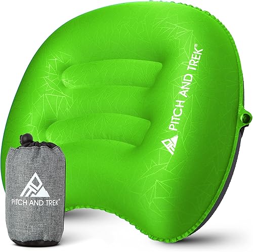 Miniatura 1 de Pitch and Trek Almohada de camping con funda extraíble, almohada inflable compacta portátil ultraligera para soporte lumbar y cuello, almohada