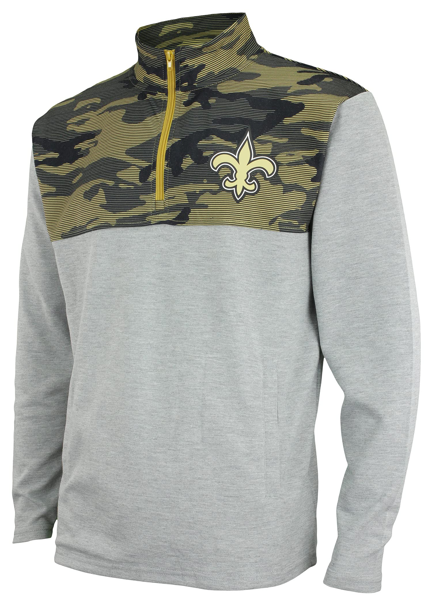 Zubaz Men's NFL New Orleans Saints Gray 1/4 Zip Fleece Pullover with Camo Lines Size Large