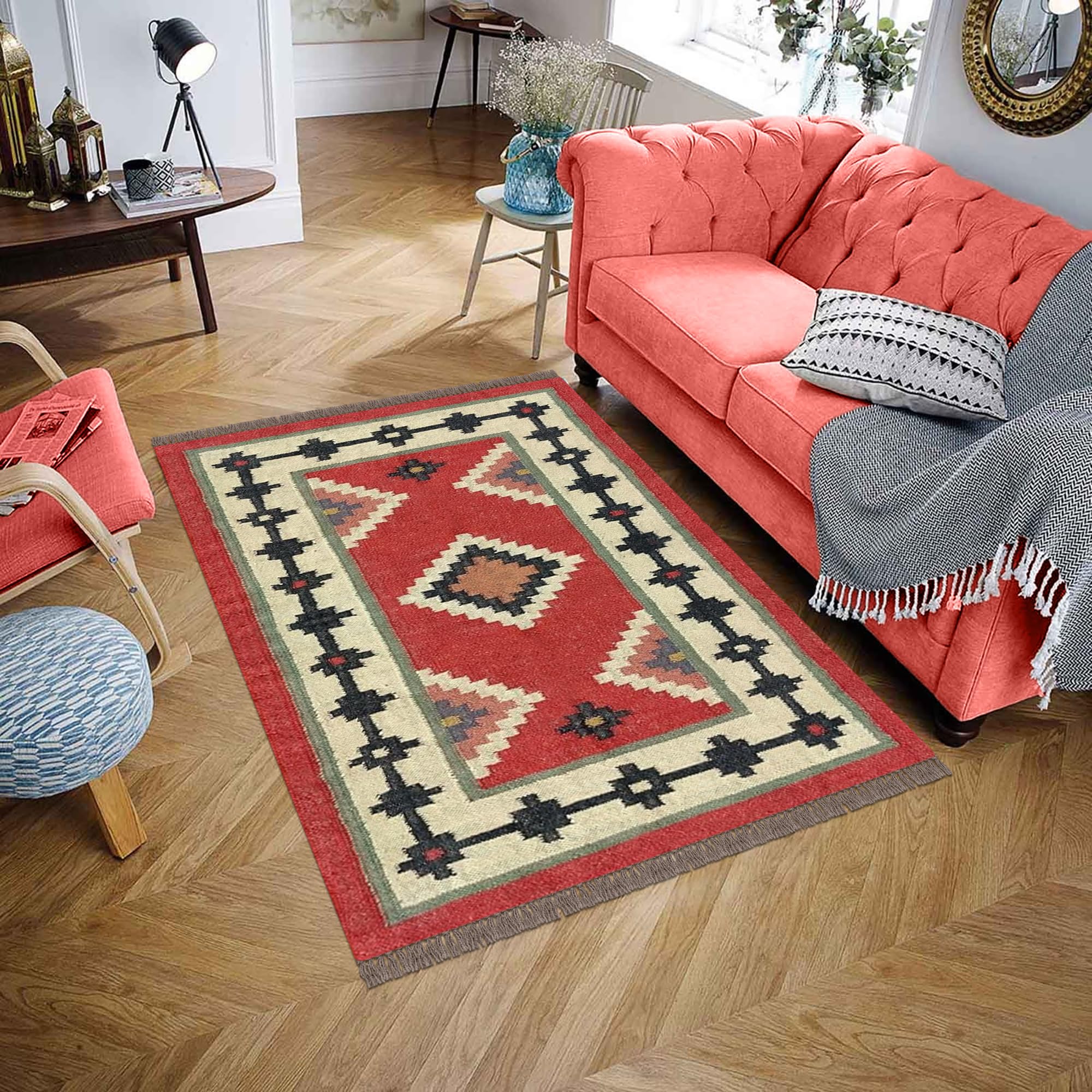 Kelim-Teppich, handgewebt, Wolle, Jute-Teppiche für Terrasse und Garten, Yoga-Teppiche für Schlafzimmer, Flachgewebe, Jute-Teppich, Innenbereich, Boho, Esszimmer, Wolle, Jute-Teppich,