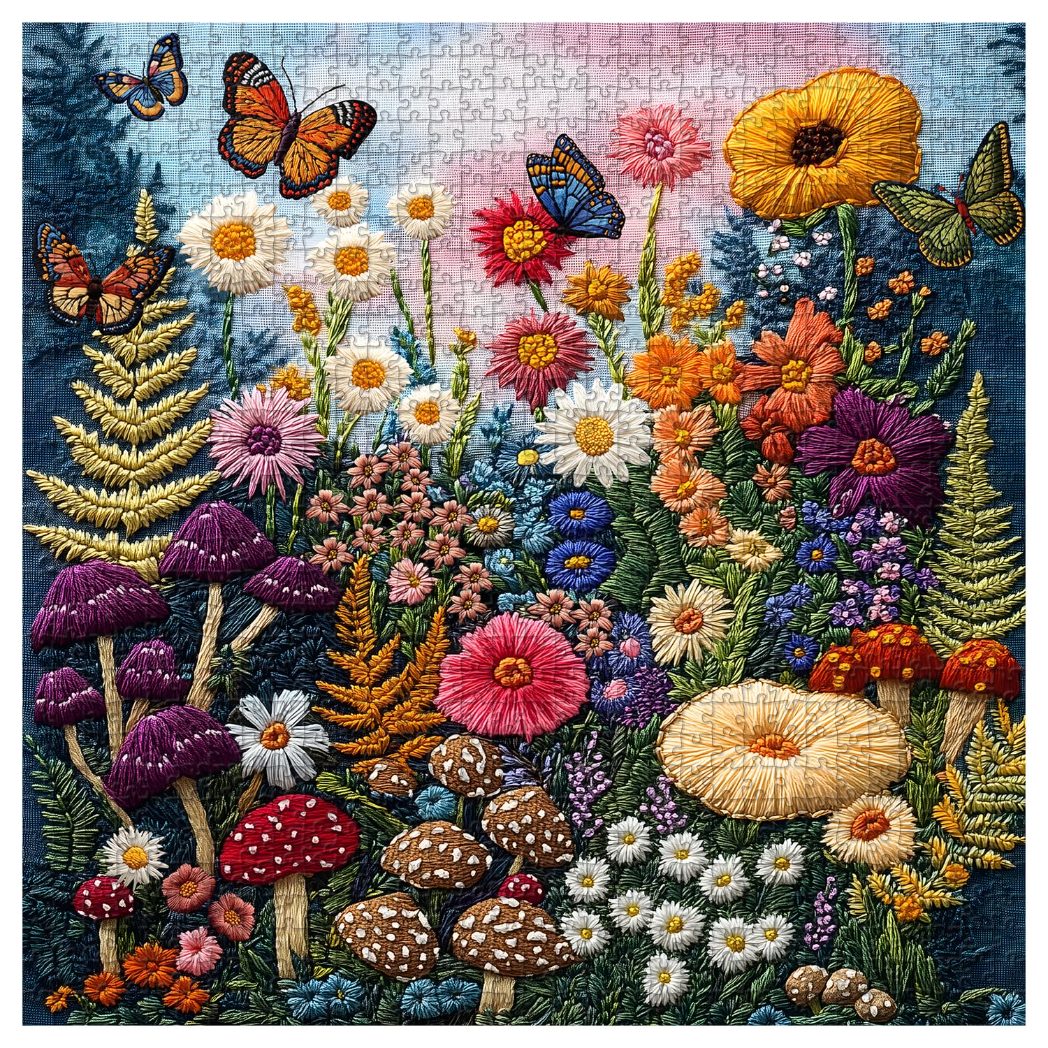 Mushroom Puzzles for Adults 1000 Pieces, PICKFORU Colorful Spring Flower Garden Jigsaw Puzzles Butterfly, Unique Impossible Embroidery Wildflower Plant Theme as Home Wall Decor - Image 2