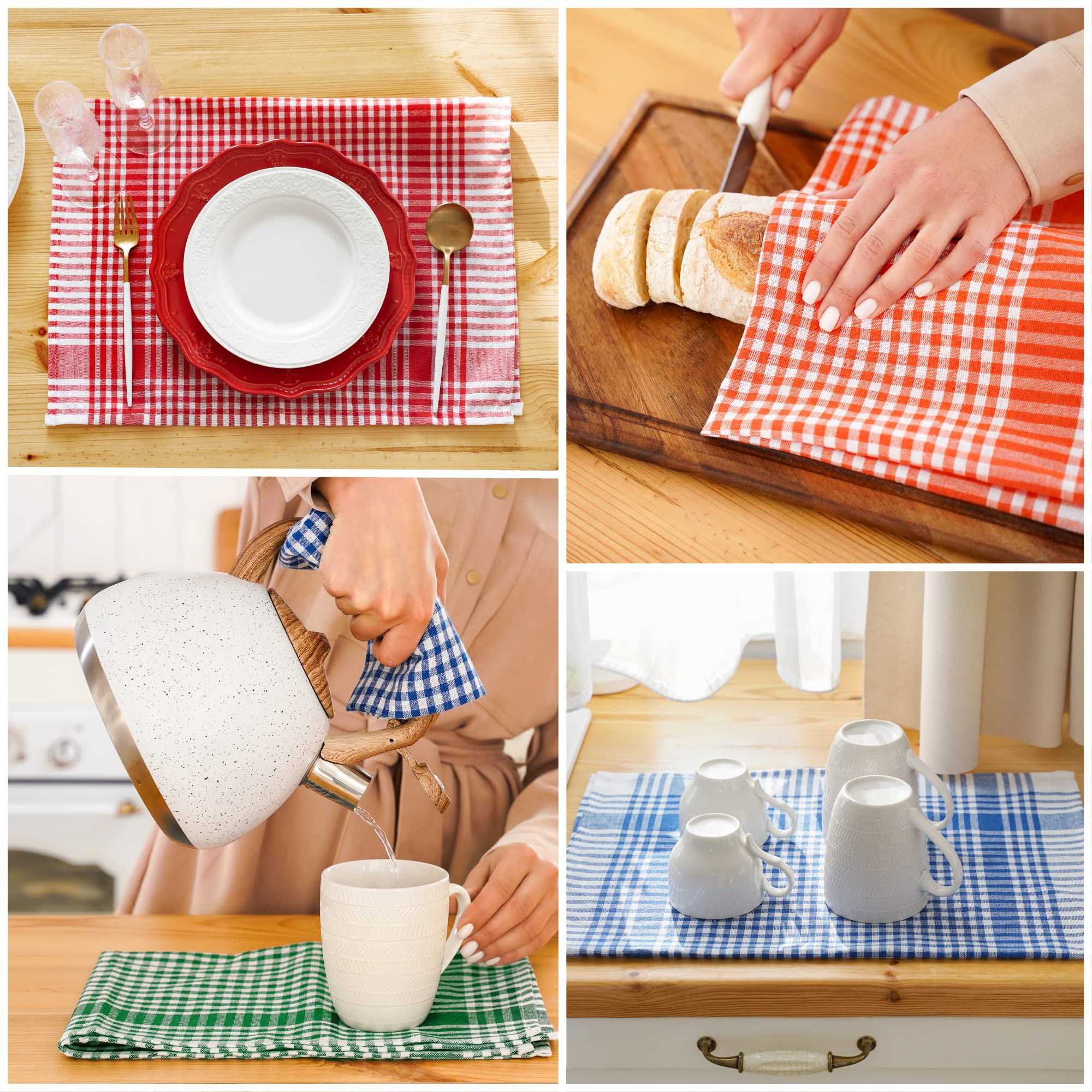 Twinzee Strofinacci Cucina Cotone (Set da 10) Quadretti - 100% Cotone - 47 x 67 cm - design retrò - Asciuga Piatti e Mani - 2 Blu, 2 Rosso, 2 Verde, 2 Arancione, 2 Giallo
