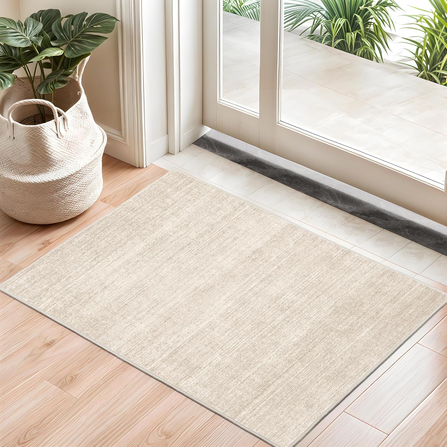 Valenrug Washable Rugs 2x3 - Stain Resistant 2x3 Area Rugs for Living Room, Non Slip Backing Large Area Rugs for Bedroom, Folable Machine Washable Area Rug (2'x3', Beige) 01-beige 2' x 3' (Doormat)