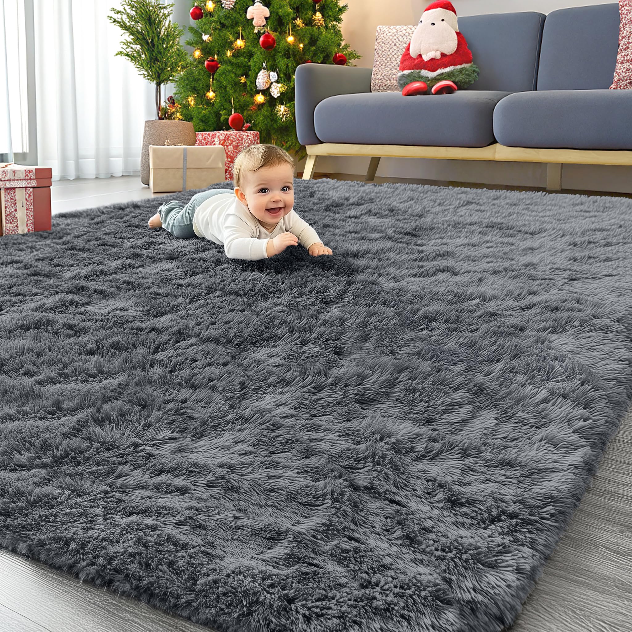 OLANLY 6x9 Machine Washable Large Area Rugs for Living Room, Bedroom, Soft Fluffy Shaggy Bedside Rug, Indoor Floor Carpet for Kids Girls and Boys, Dorms, Nursery, Home Decor Aesthetic, Grey — image 1