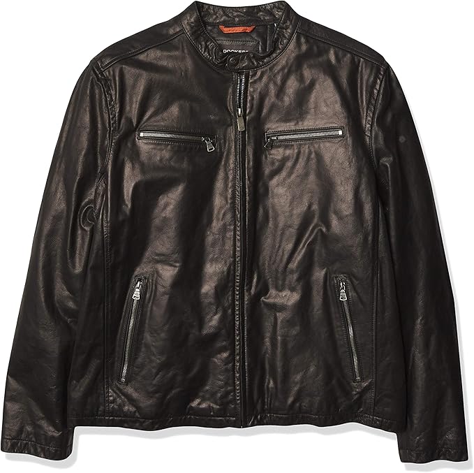 Dockers Men's Washed Leather Racer Jacket, Black, Medium at Amazon Men