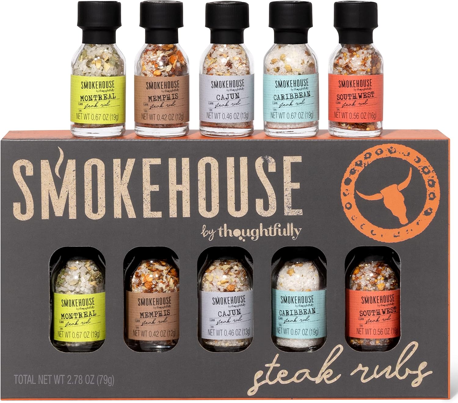 Smokehouse by Thoughtfully, Steak Rubs in Mini Glass Bottles, Vegan and