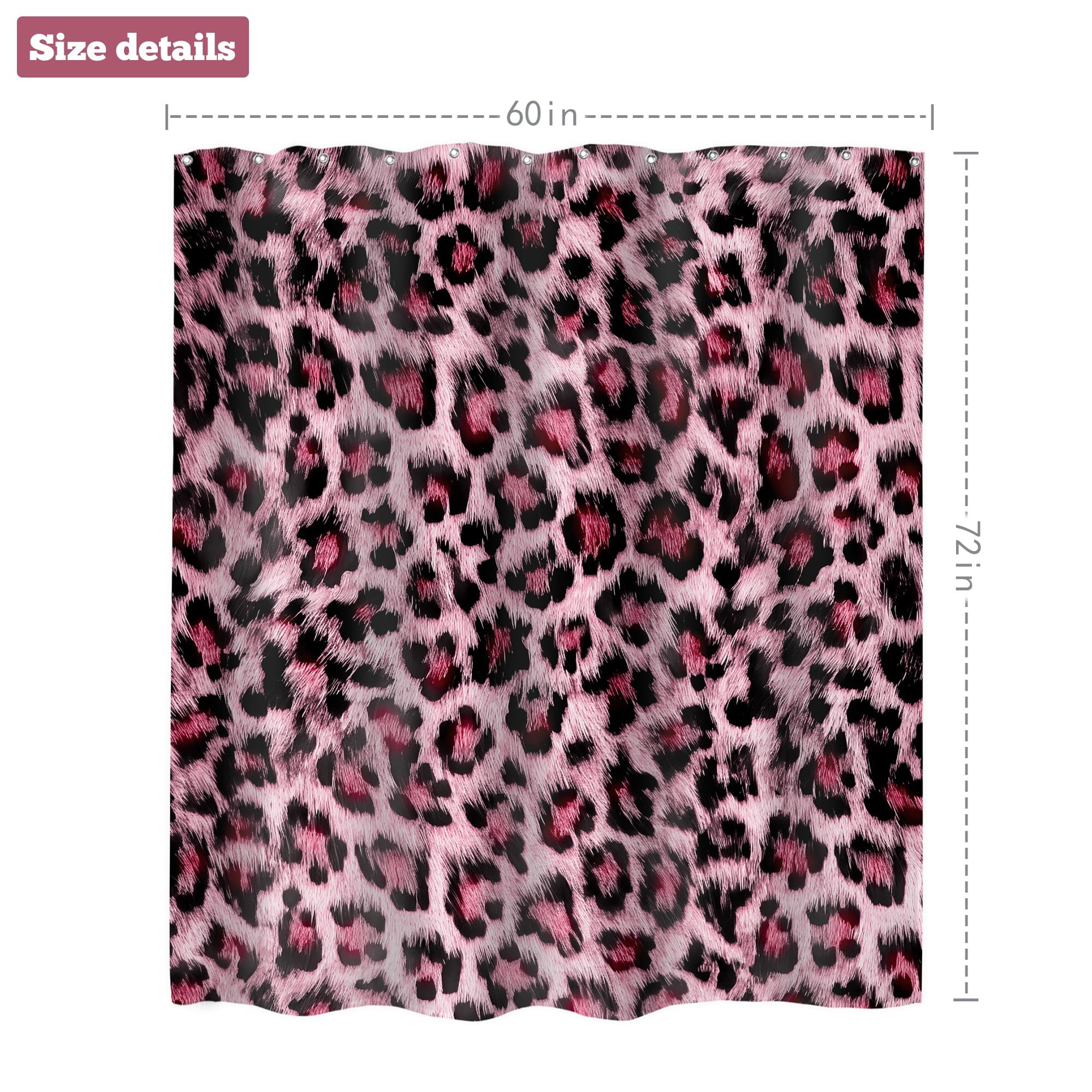LIGHTINHOME Leopard Print Shower Curtain 60Wx72H Inch Wild Safari Skin Pattern Powerful Cheetah Cat Panthera Black Brown Fur Wildlife Waterproof Bathroom Home Decor 12 Plastic Hooks