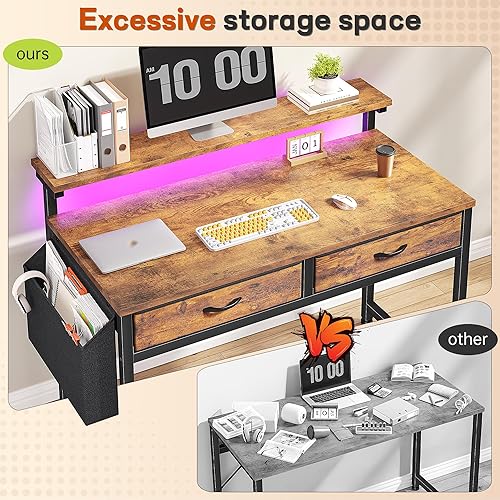 Miniatura 7 de Escritorio para juegos con luces LED con 2 cajones, escritorio de 31.5 pulgadas, escritorio de oficina en casa, escritorio para computadora con