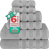 American Soft Linen 6-Piece Luxury Turkish Towel Set - 100% Cotton 600 GSM, 2 Bath 27x54", 2 Hand 16x28", 2 Washcloths 13x13", Light Grey