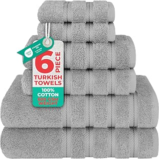 American Soft Linen 6-Piece Turkish Cotton Towel Set 600 GSM Light Grey - Ultra Soft, Absorbent Bath, Hand & Wash Towels