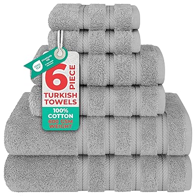 American Soft Linen Luxury 6 Piece Towel Set, 2 Bath Towels 2 Hand Towel 2 Washcloths, 600 GSM 100% Cotton Turkish Towels for Bathroom, Sage Green Towel Sets
