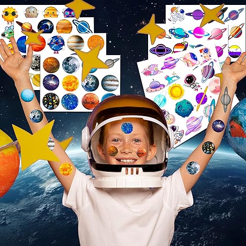 Miniatura 2 de 96 tatuajes temporales de planeta  Decoración de fiesta de cumpleaños temática de galaxia del espacio exterior, recuerdos del sistema solar,