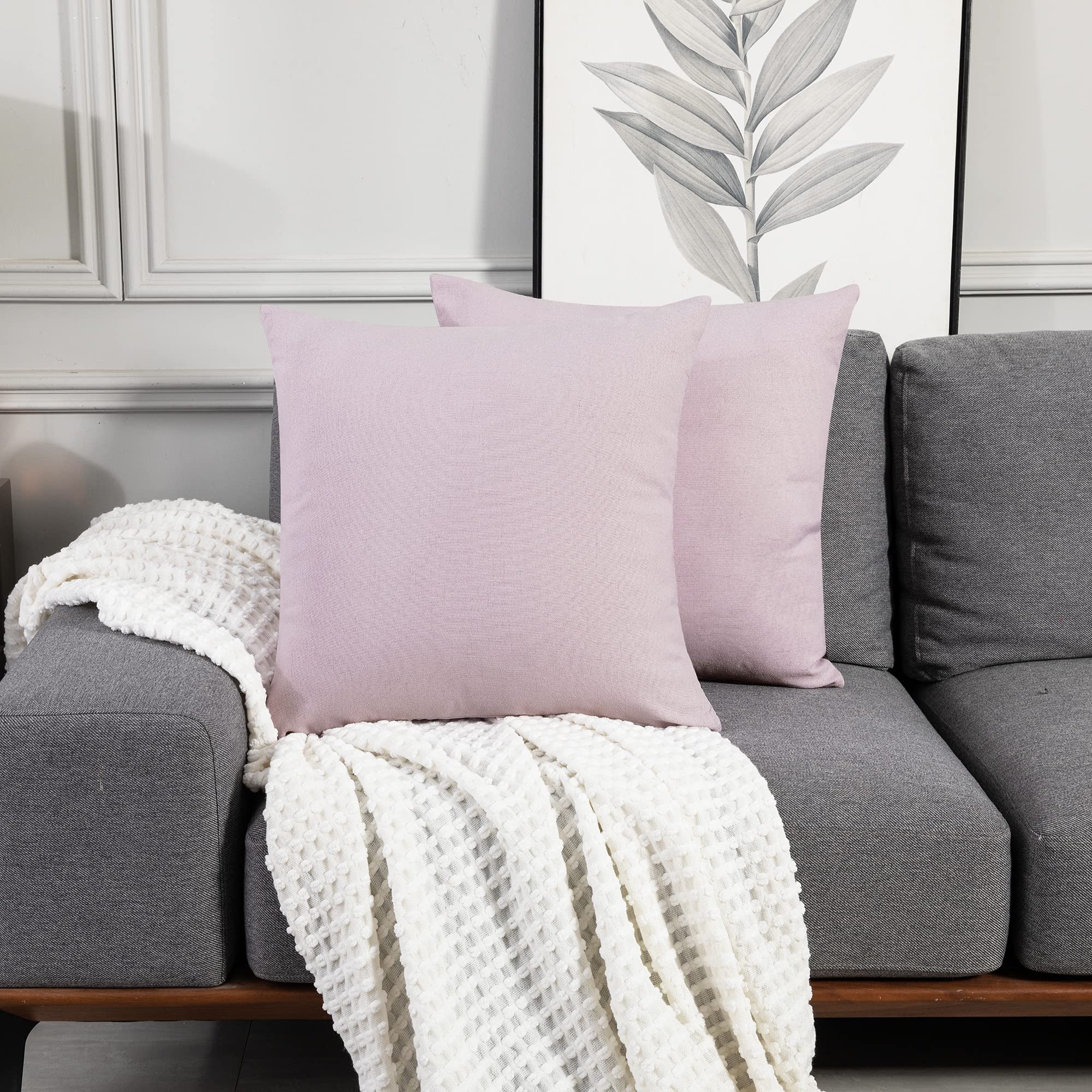 Deconovo Baby Pink Faux Linen Cushion Covers, Square Throw Pillow Cases Cushion Protectors For Sofa With Invisible Zipper, 16X16 Inch, 2 Pieces,