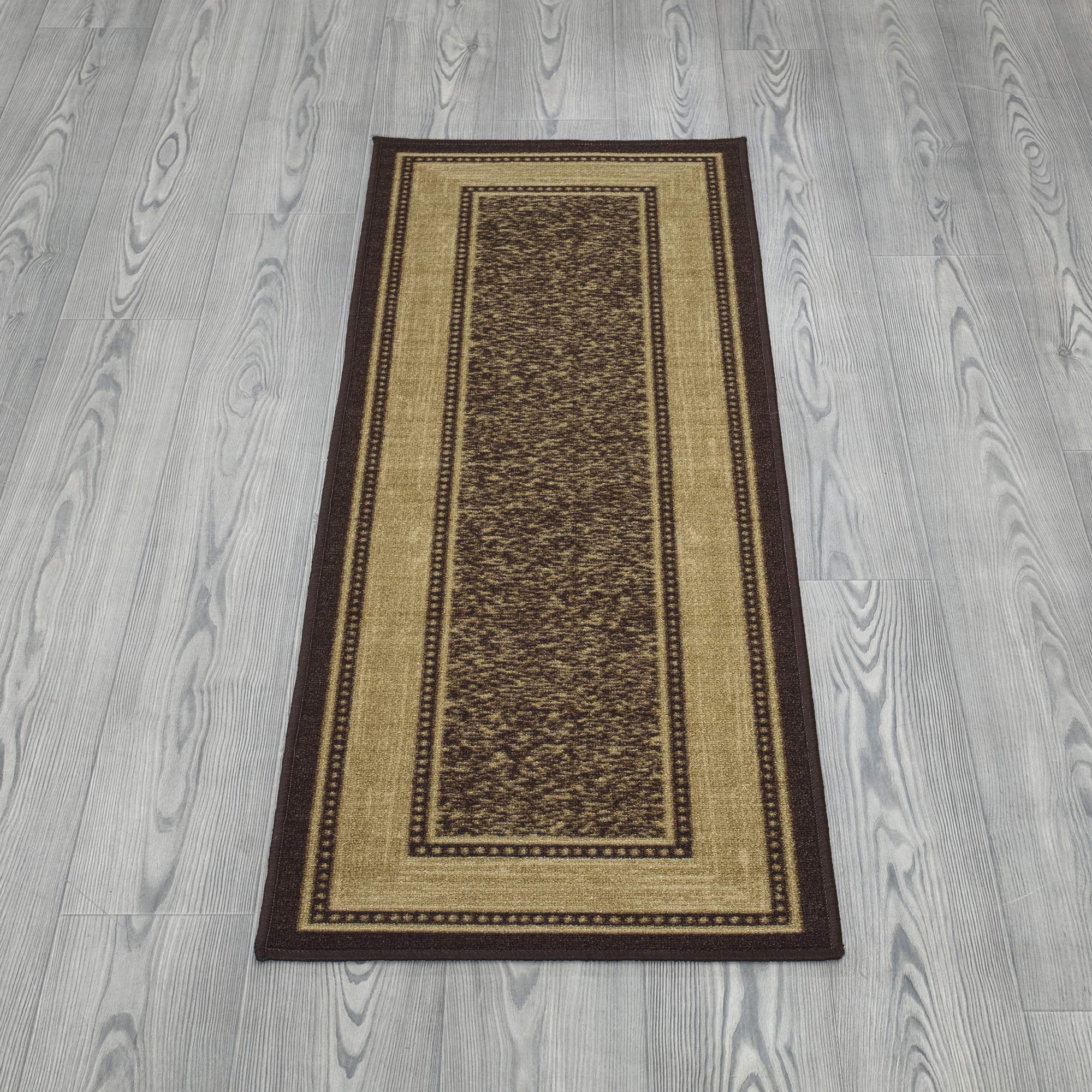 Ottomanson Ottohome Collection Non-Slip Rubberback Bordered Design 2x5 Indoor Runner Rug, 20" x 59", Brown