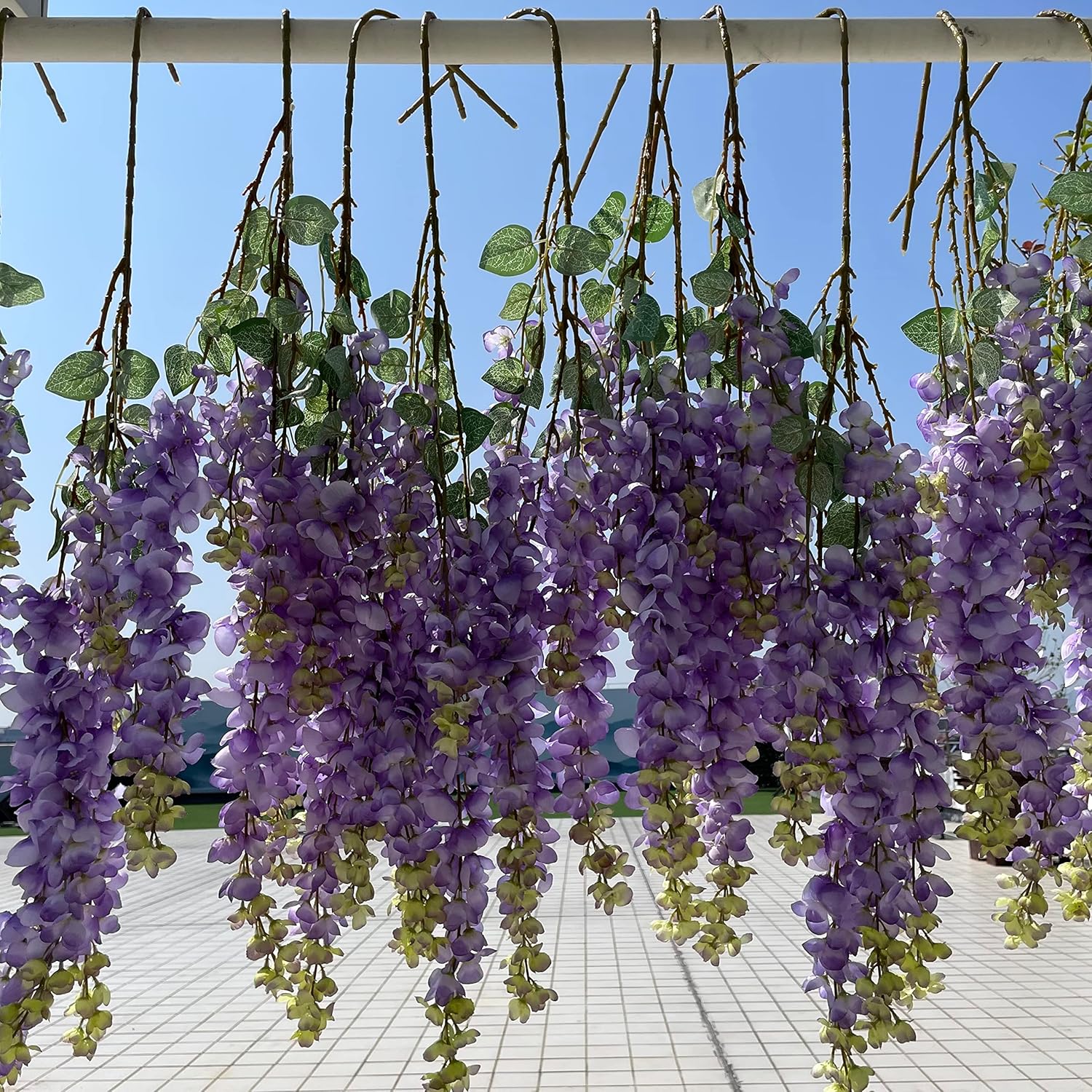Wisteria Hanging Flowers, 6 Branches Thick Artificial Fake Rattan Vines Garland, 3Pack Hanging Wedding Arch Flowers, Party Centerpiece or Home Decorations