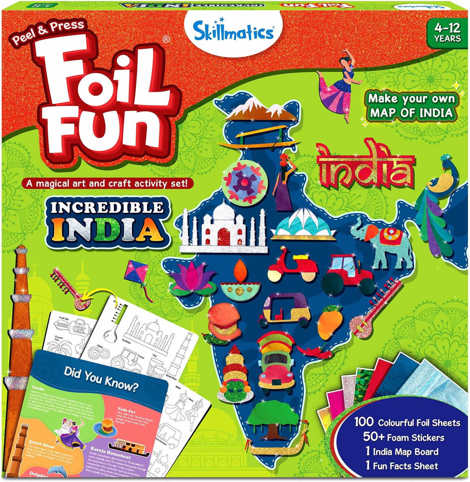 Skillmatics Art & Craft Activity - Foil Fun Incredible India, No Mess Art for Kids, DIY Creative & Educational Activity, Gifts for Ages 4, 5, 6, 7, 8, 9, 10, 11, 12